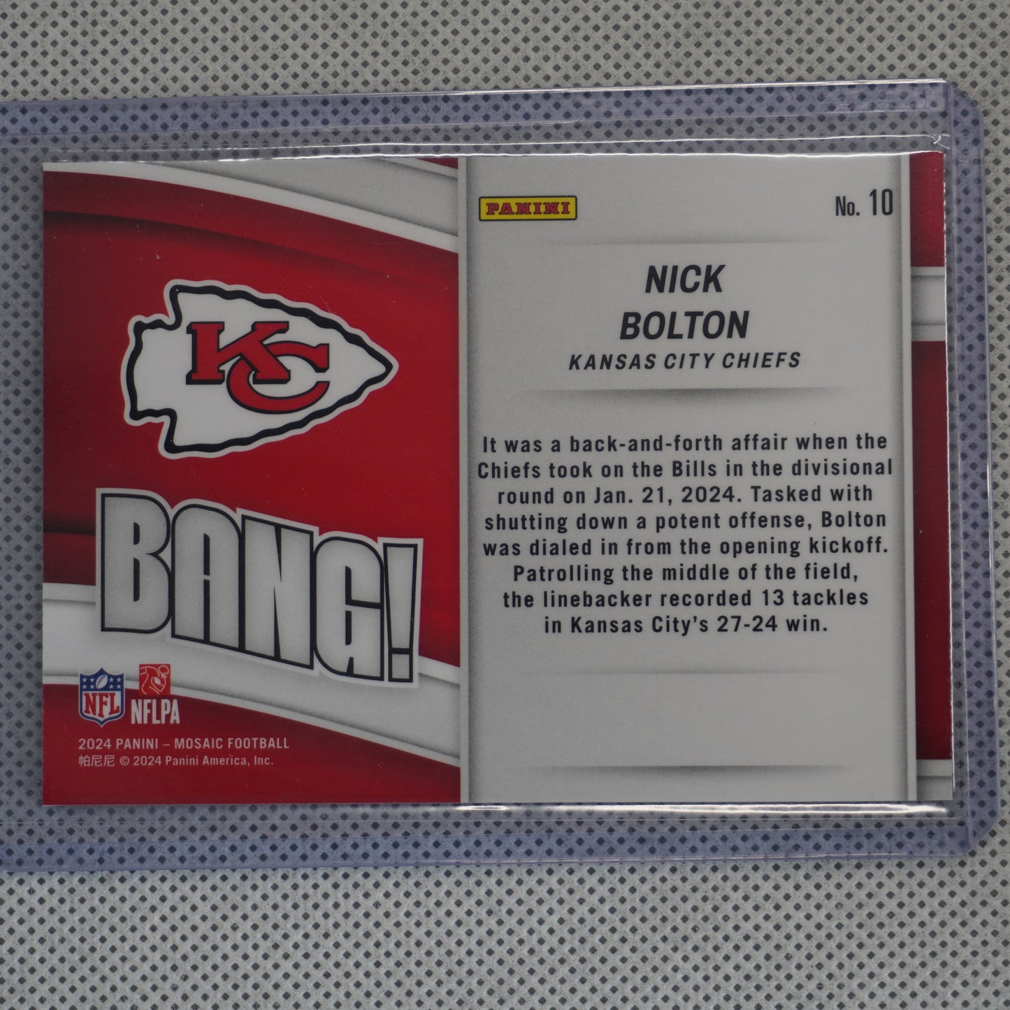 2024 Panini Mosaic #10 Nick Bolton Bang! Kansas City Chiefs