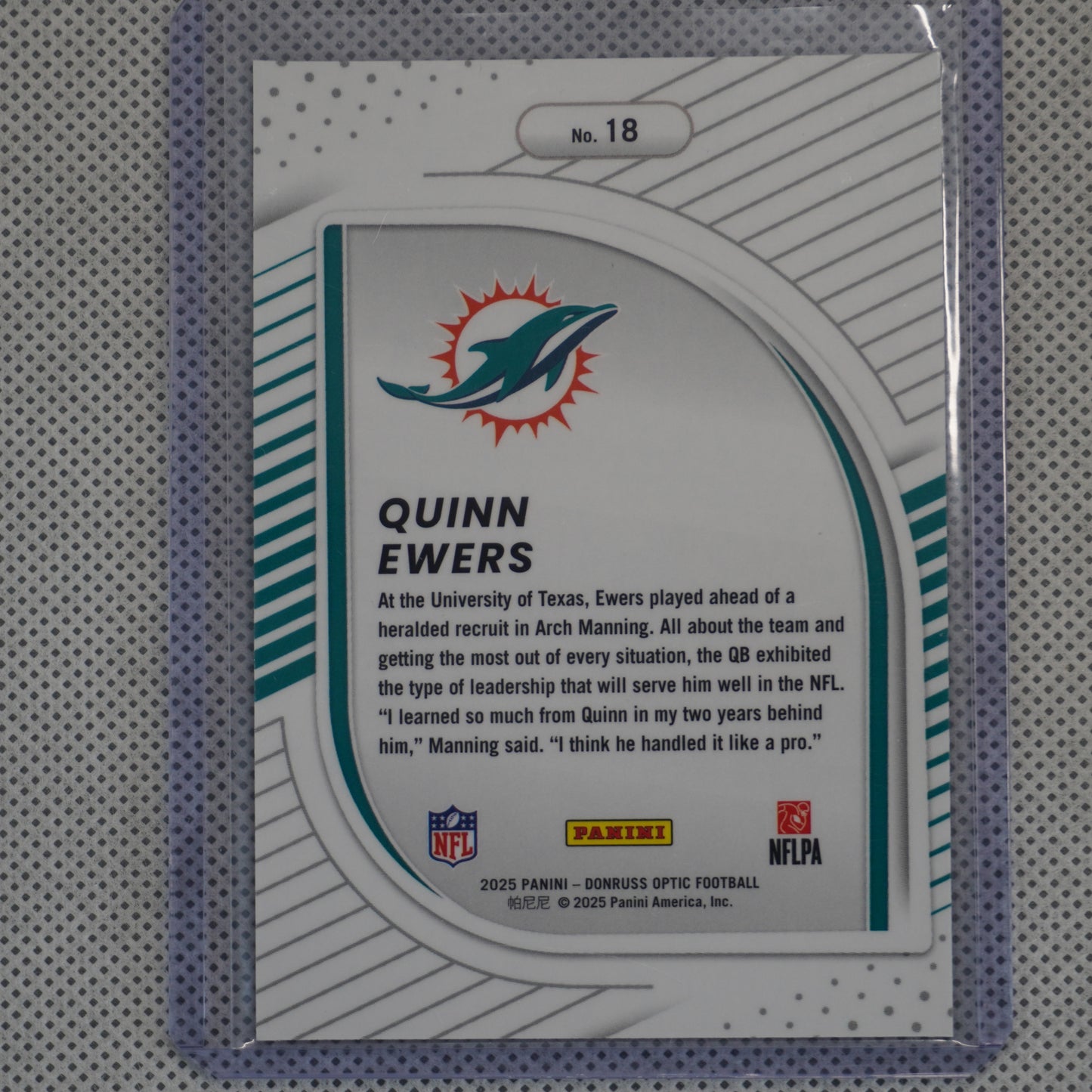 2025 Donruss Optic #18 Quinn Ewers Hidden Potential Miami Dolphins