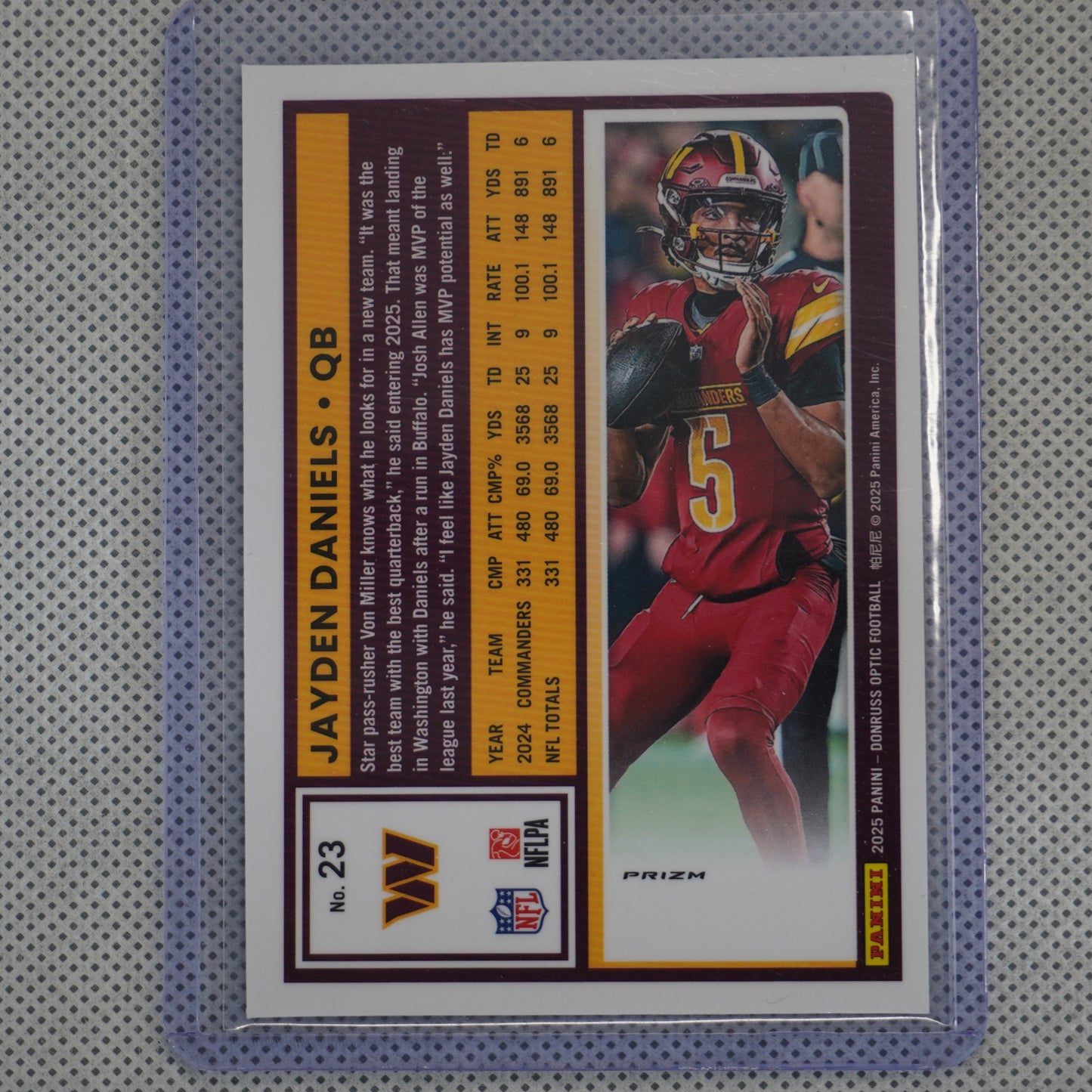 2025 Donruss Optic #23 Jayden Daniels Holo Washington Commanders