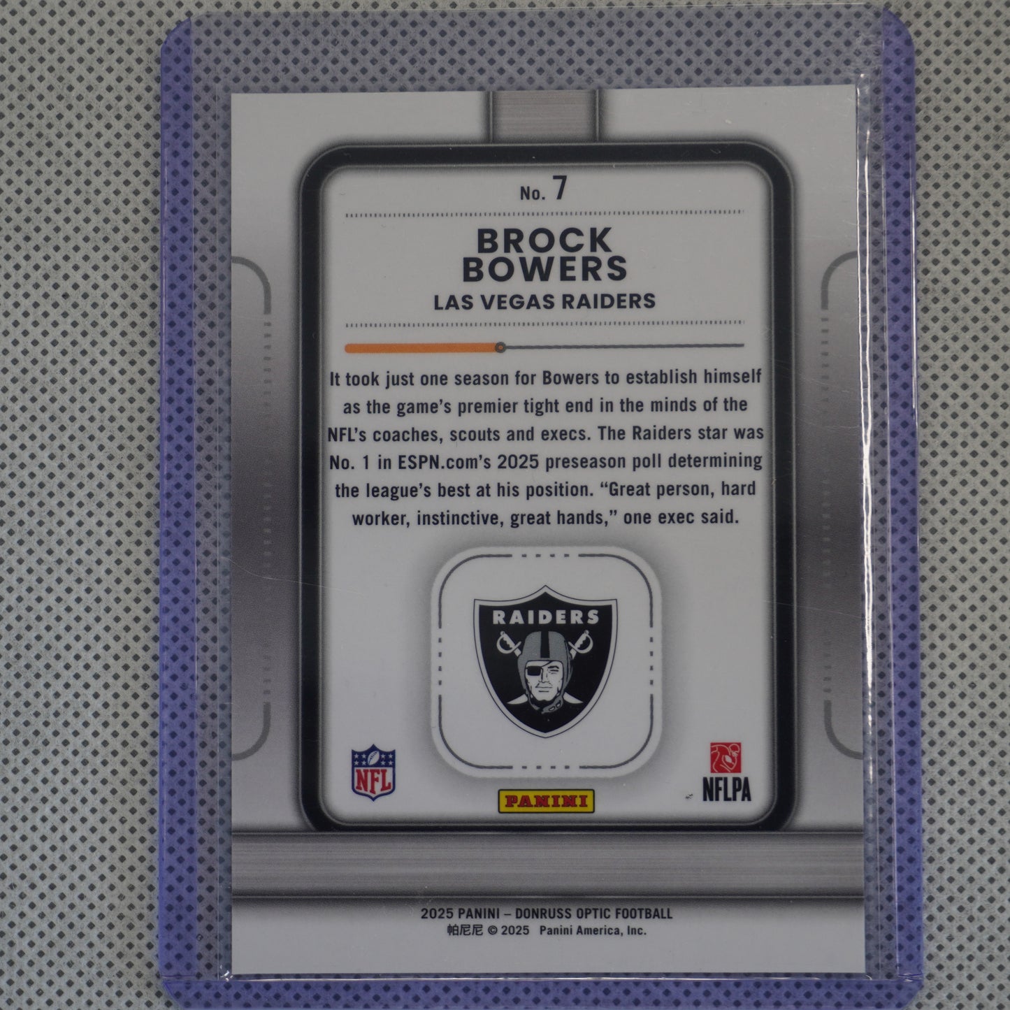 2025 Donruss Optic #7 Brock Bowers Play Action Las Vegas Raiders