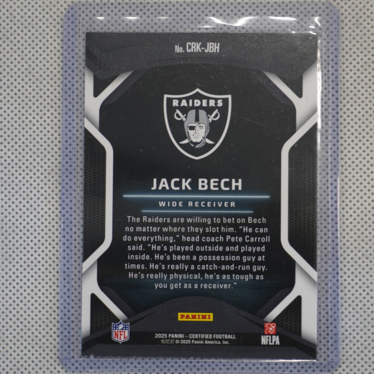 2025 Panini Certified #CRK-JBH Jack Bech Certified Rookies Las Vegas Raiders