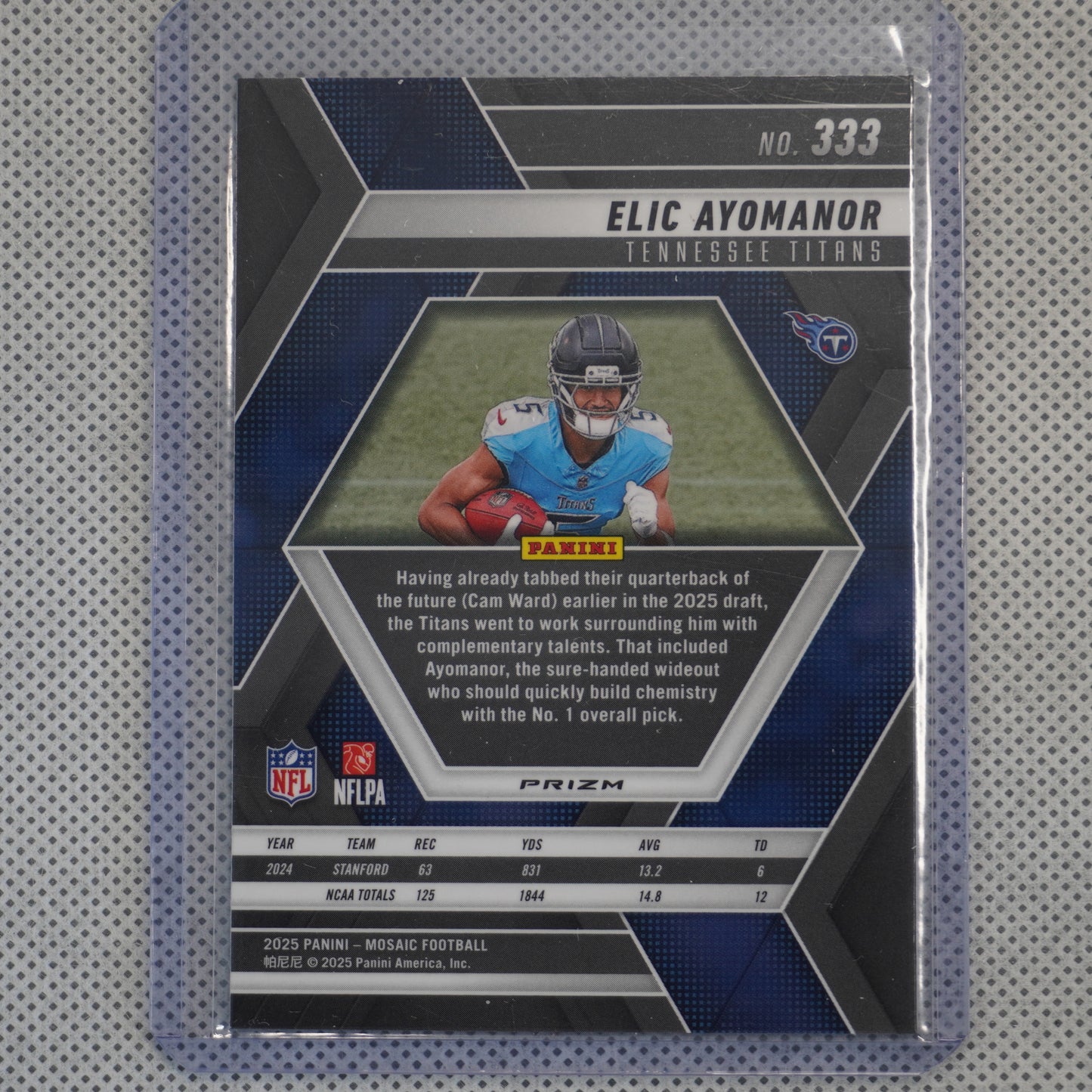 2025 Panini Mosaic #333 Elic Ayomanor Mosaic Green Tennessee Titans RC