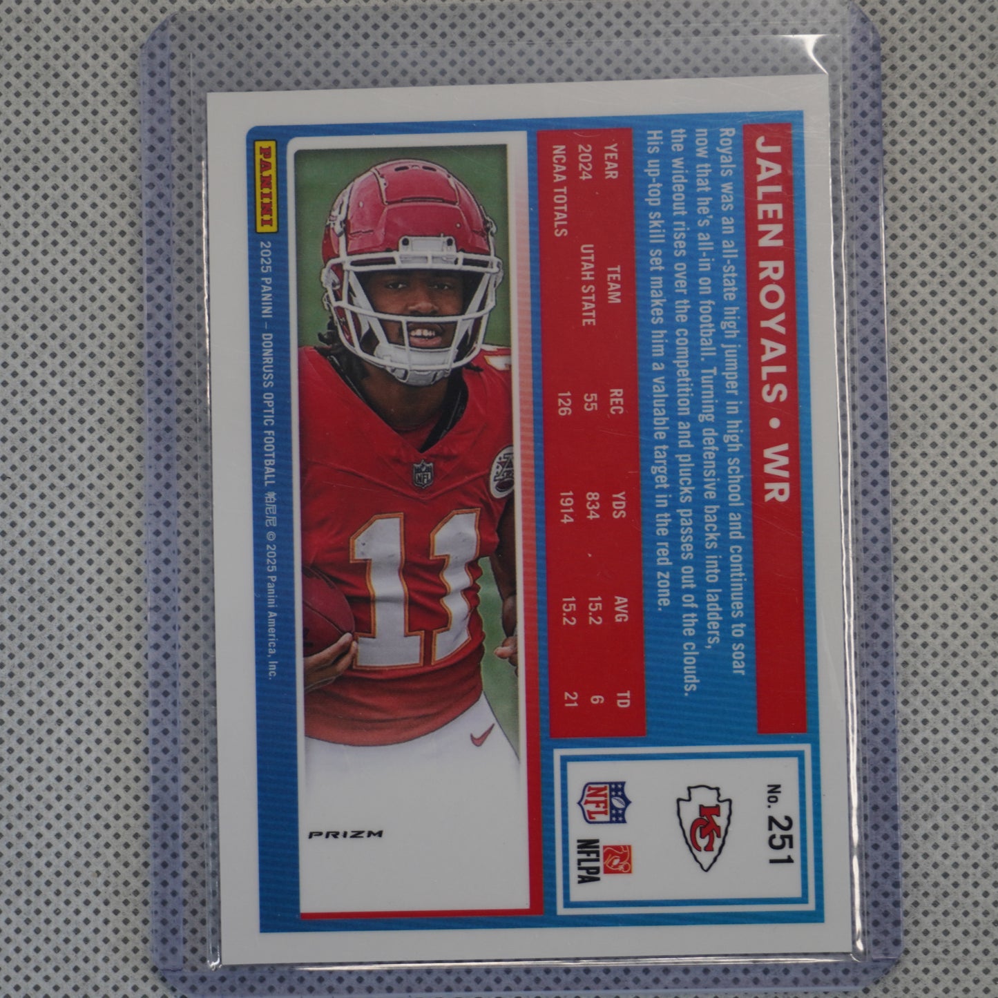 2025 Donruss Optic #251 Jalen Royals Blue Hyper Kansas City Chiefs RC