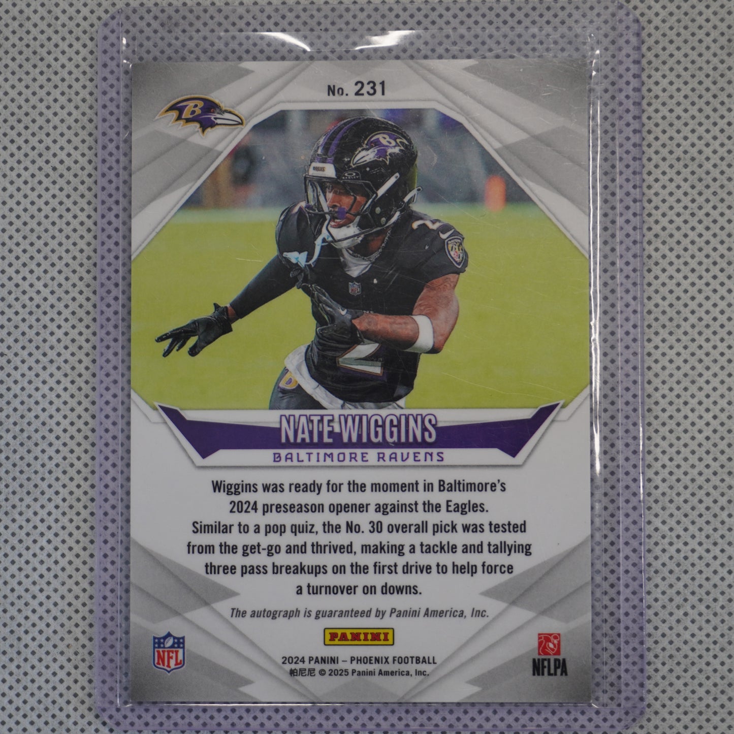 2024 Panini Phoenix #231 Nate Wiggins Pandora Auto Baltimore Ravens RC,AU