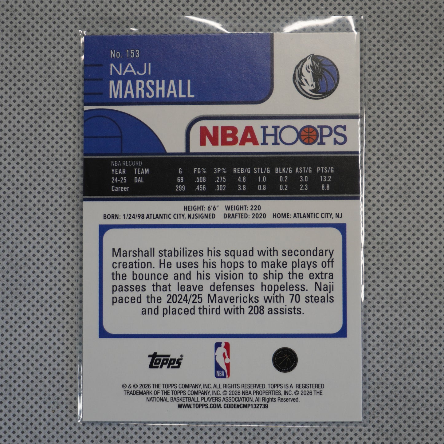 2025-26 Hoops #153 Naji Marshall Rainbow Dallas Mavericks