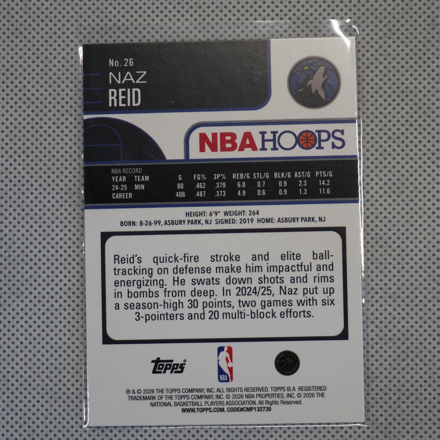 2025-26 Hoops #26 Naz Reid Rainbow Minnesota Timberwolves