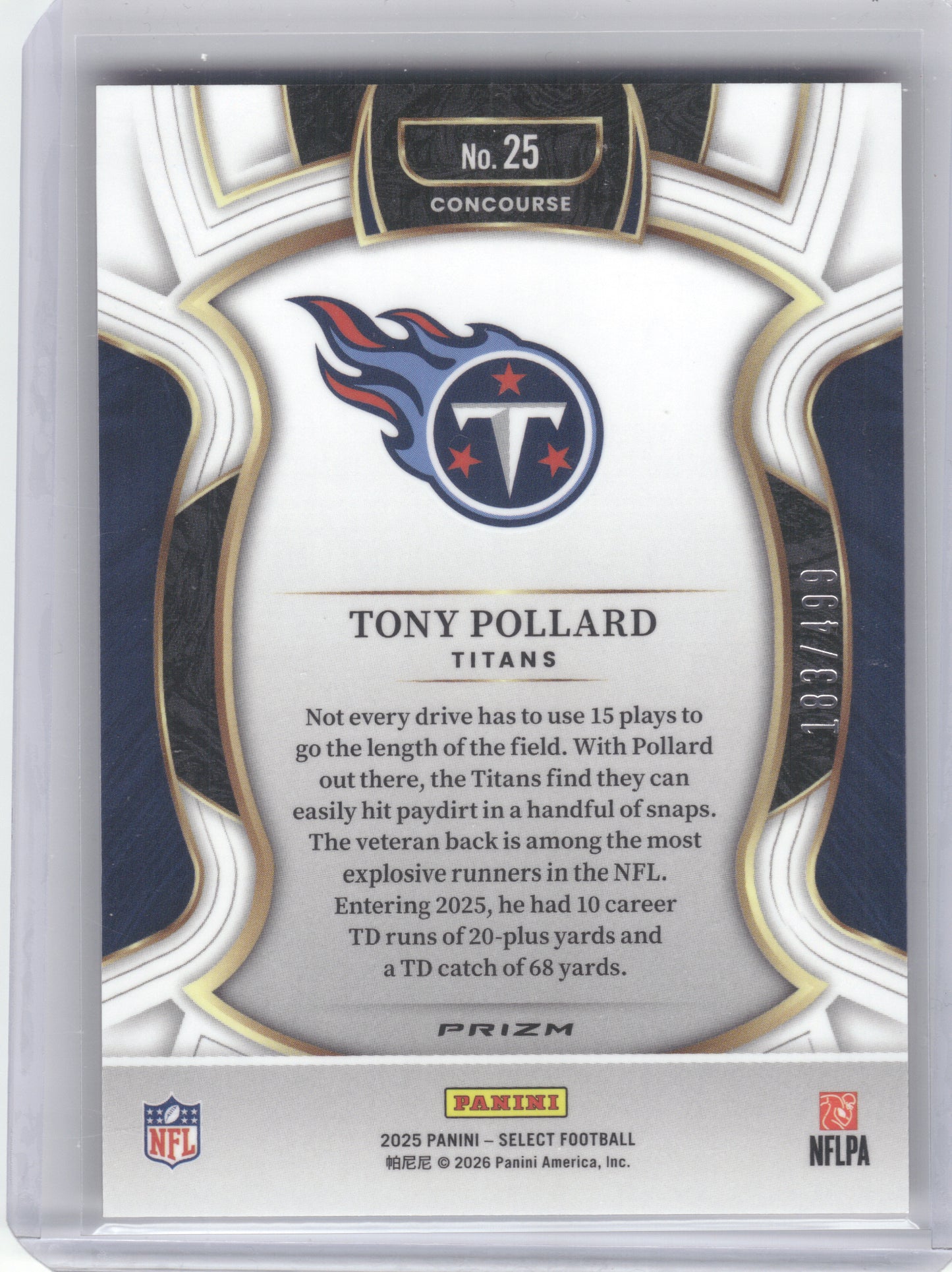 2025 Panini Select #25 Tony Pollard Orange Prizm Shock #/499 Tennessee Titans SN