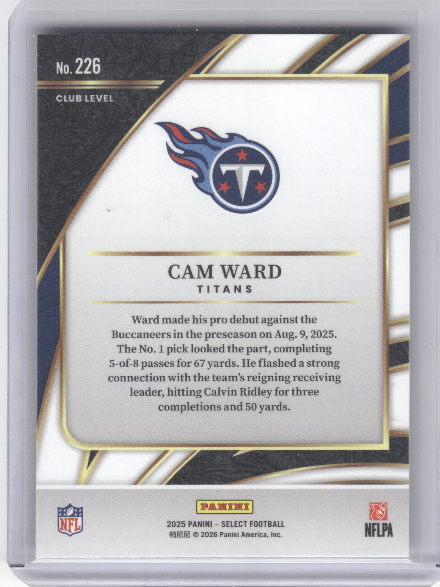 2025 Panini Select #226 Cam Ward Tennessee Titans