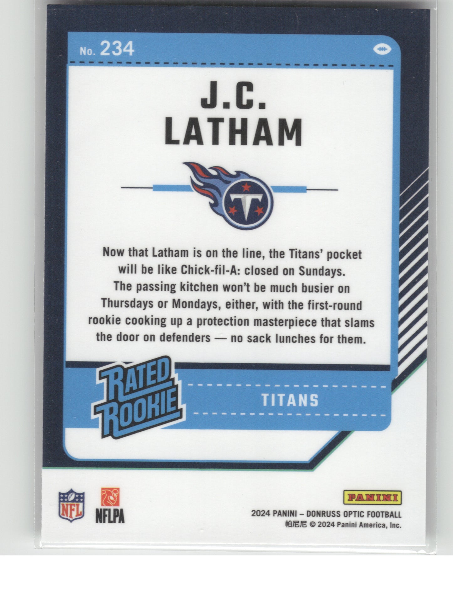 2024 Donruss Optic #234 J.C. Latham Tennessee Titans RC