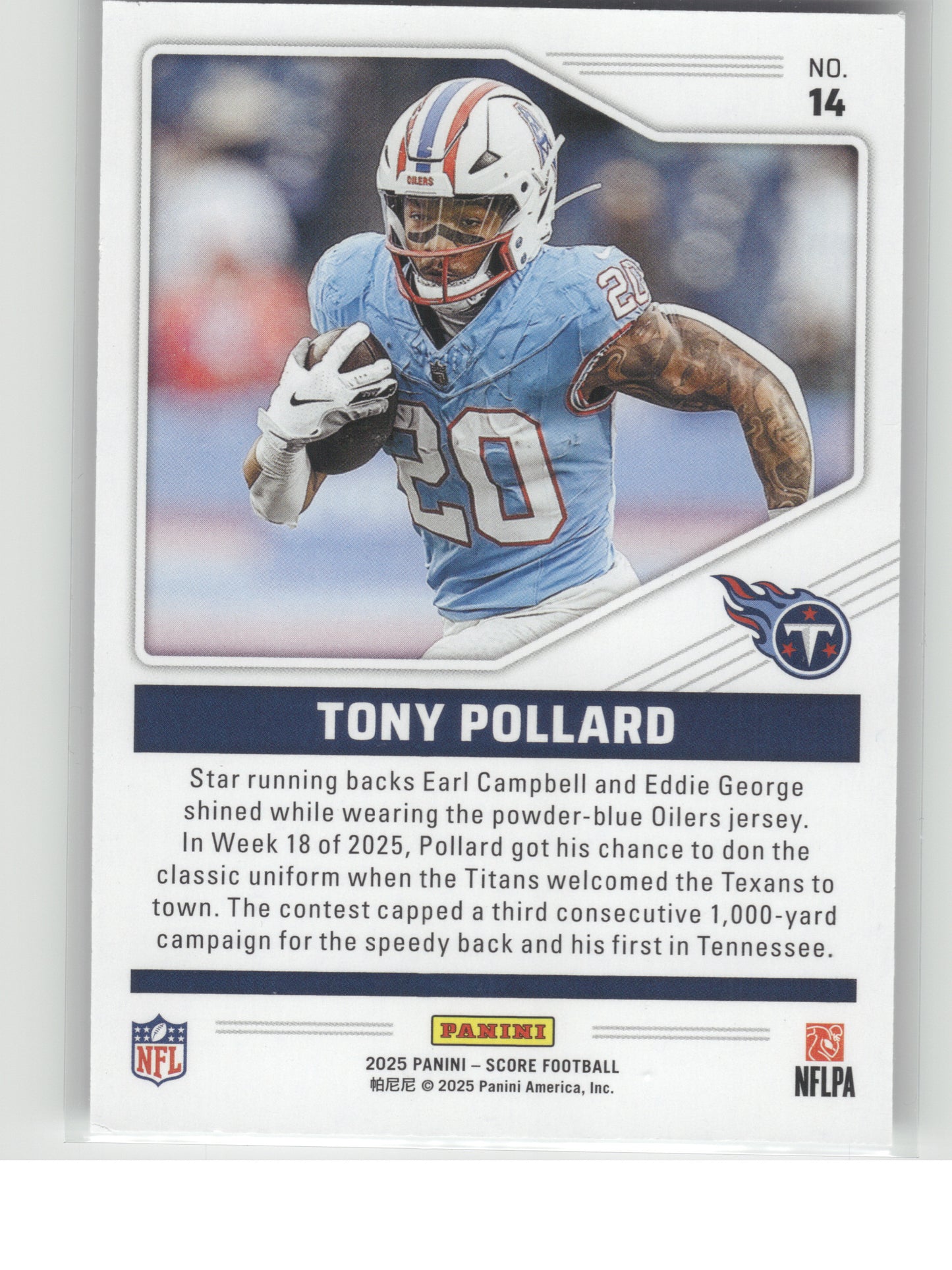 2025 Score #14 Tony Pollard Throwbacks Tennessee Titans