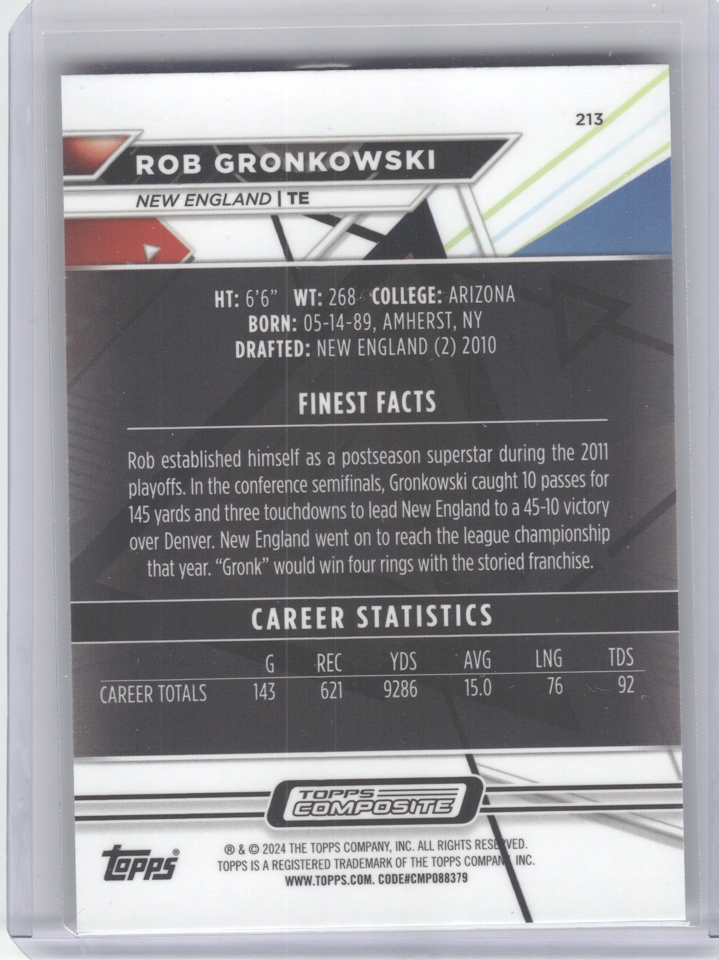 2023 Topps Composite #213 Rob Gronkowski Finest Refractor New England Patriots