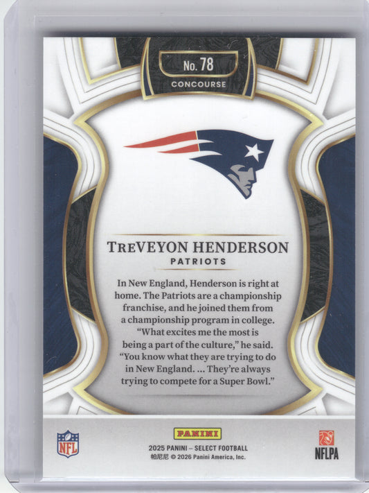 2025 Panini Select #78 TreVeyon Henderson New England Patriots RC