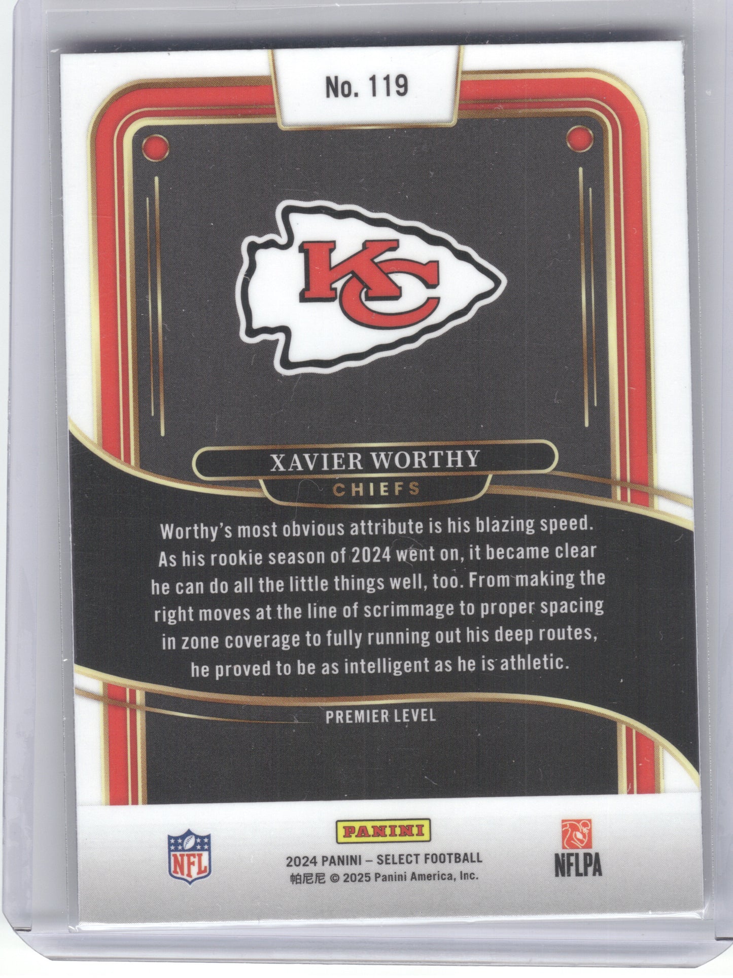 2024 Panini Select #119 Xavier Worthy Kansas City Chiefs RC