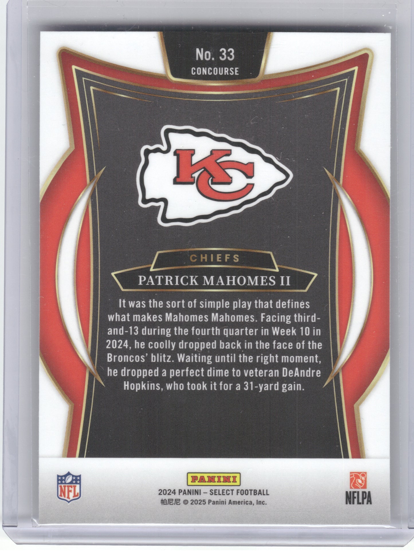 2024 Panini Select #33 Patrick Mahomes II Kansas City Chiefs