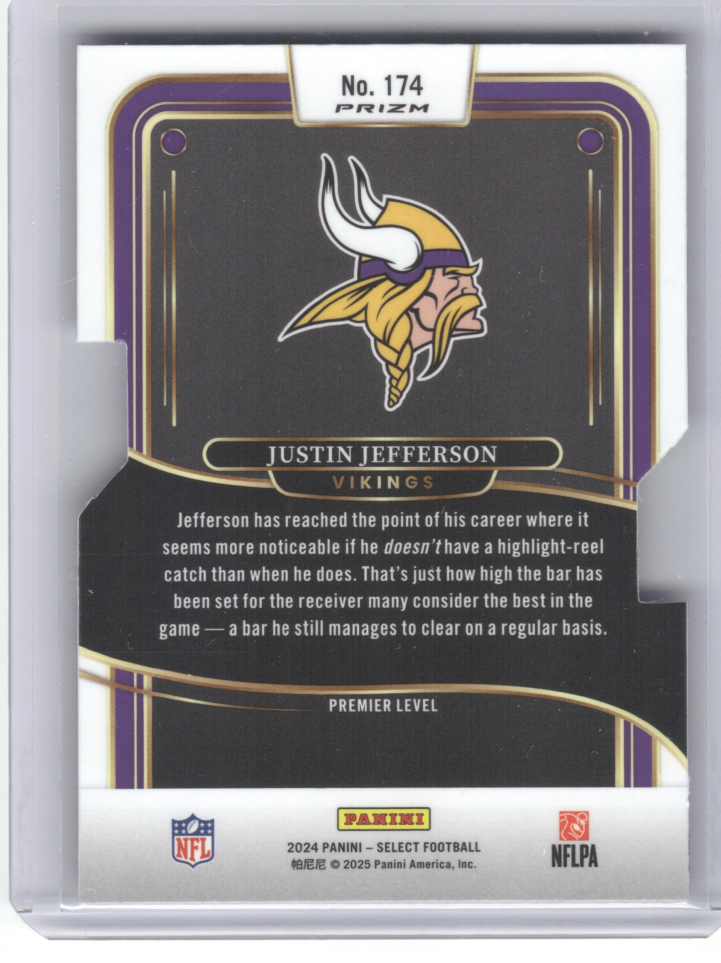 2024 Panini Select #174 Justin Jefferson Silver Prizm Die Cut Minnesota Vikings