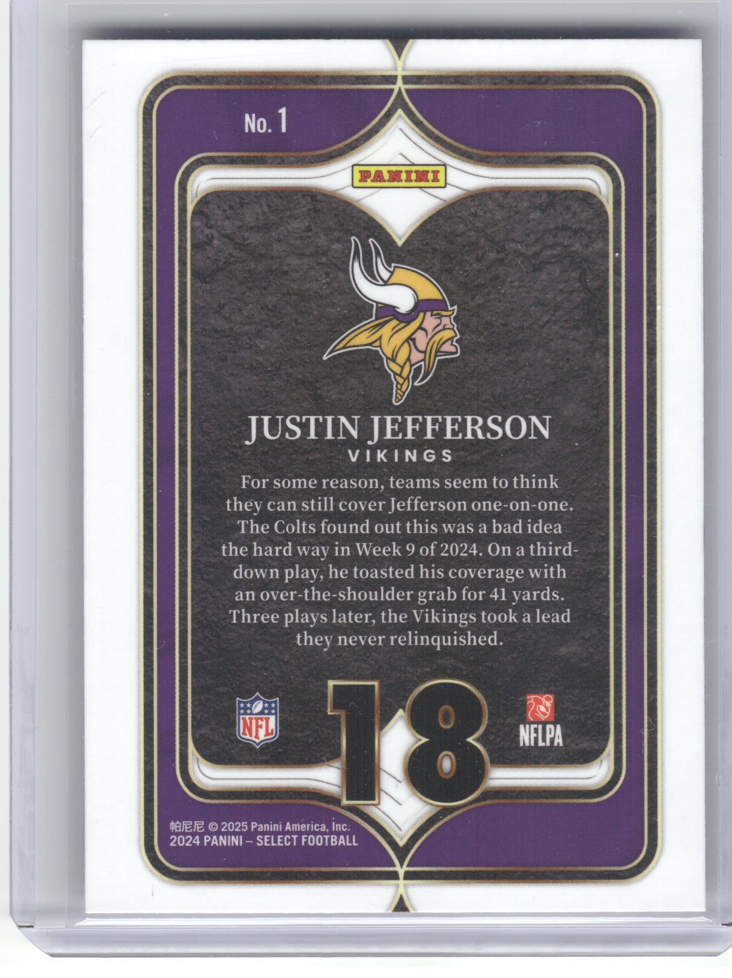 2024 Panini Select #1 Justin Jefferson Select Numbers Minnesota Vikings