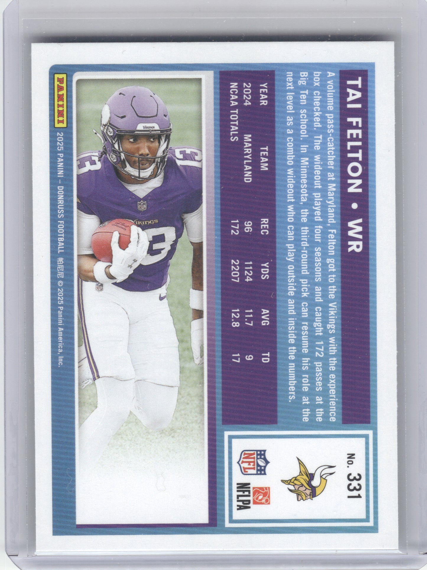 2025 Donruss #331 Tai Felton Press Proofs Green Minnesota Vikings RC