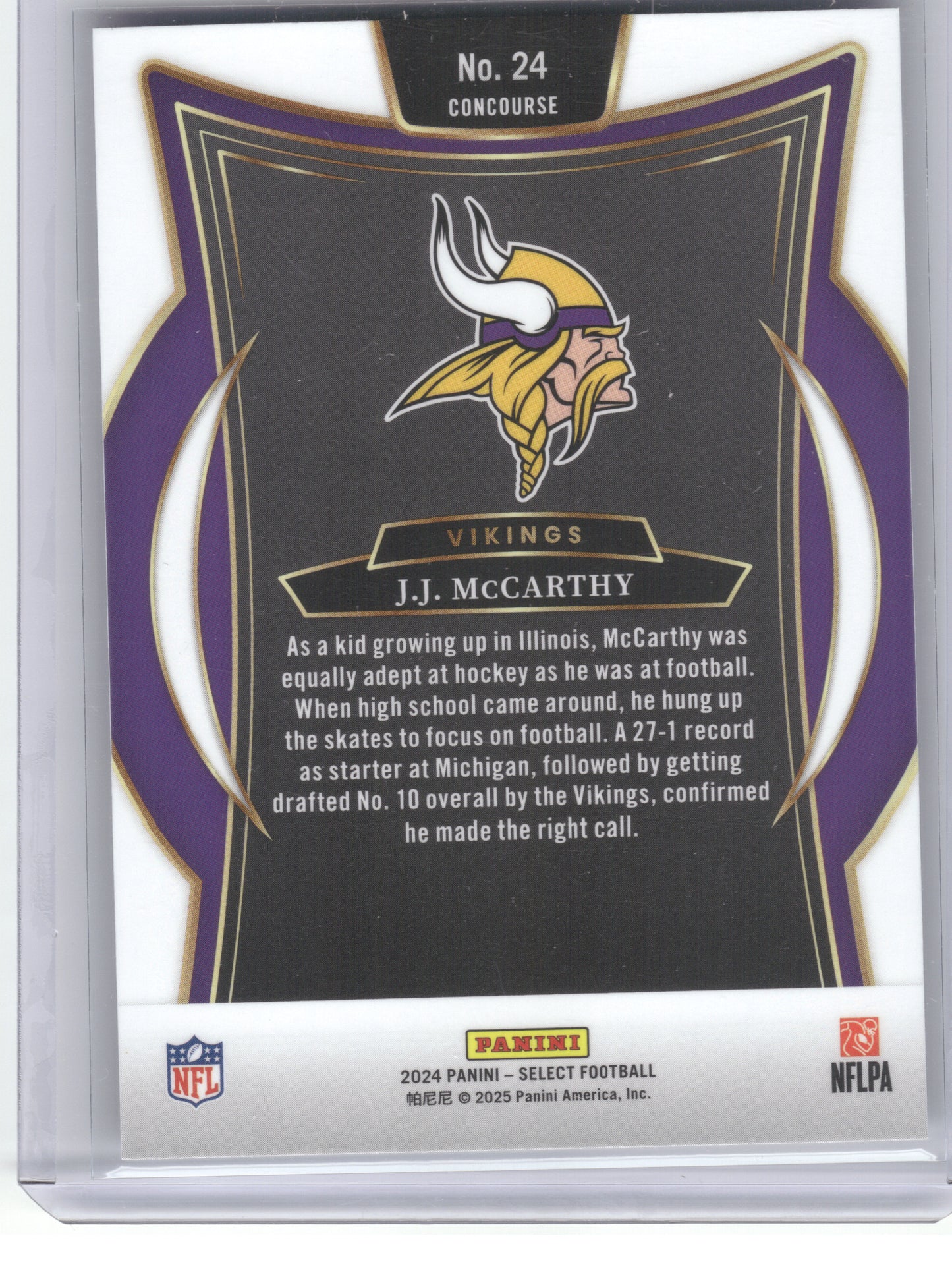 2024 Panini Select #24 J.J. McCarthy Minnesota Vikings RC