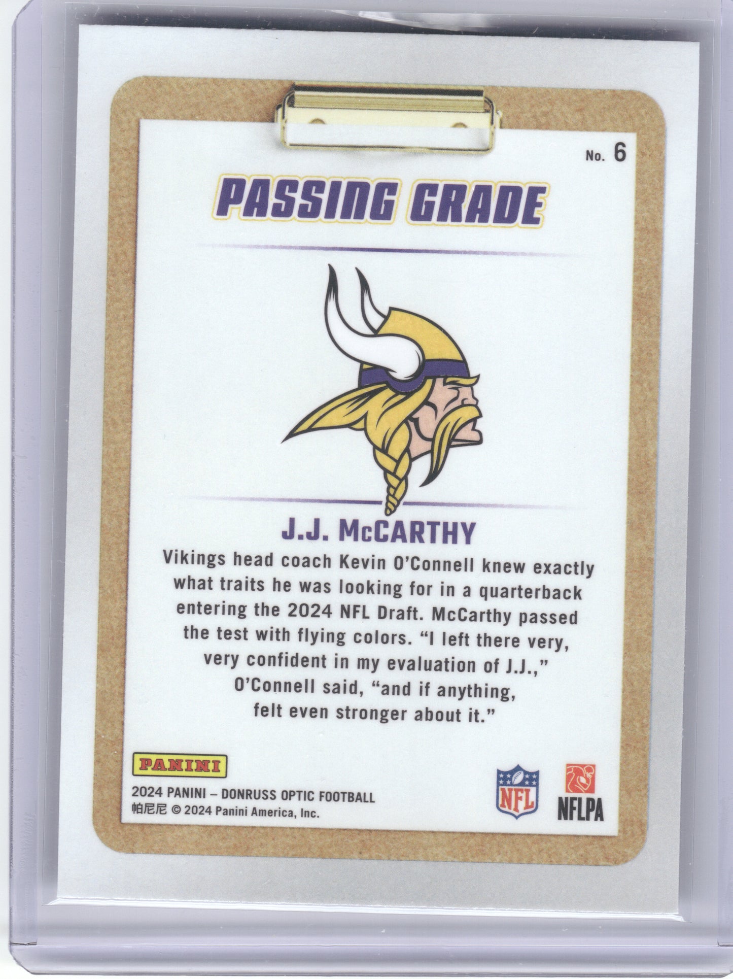 2024 Donruss Optic #6 J.J. McCarthy Minnesota Vikings