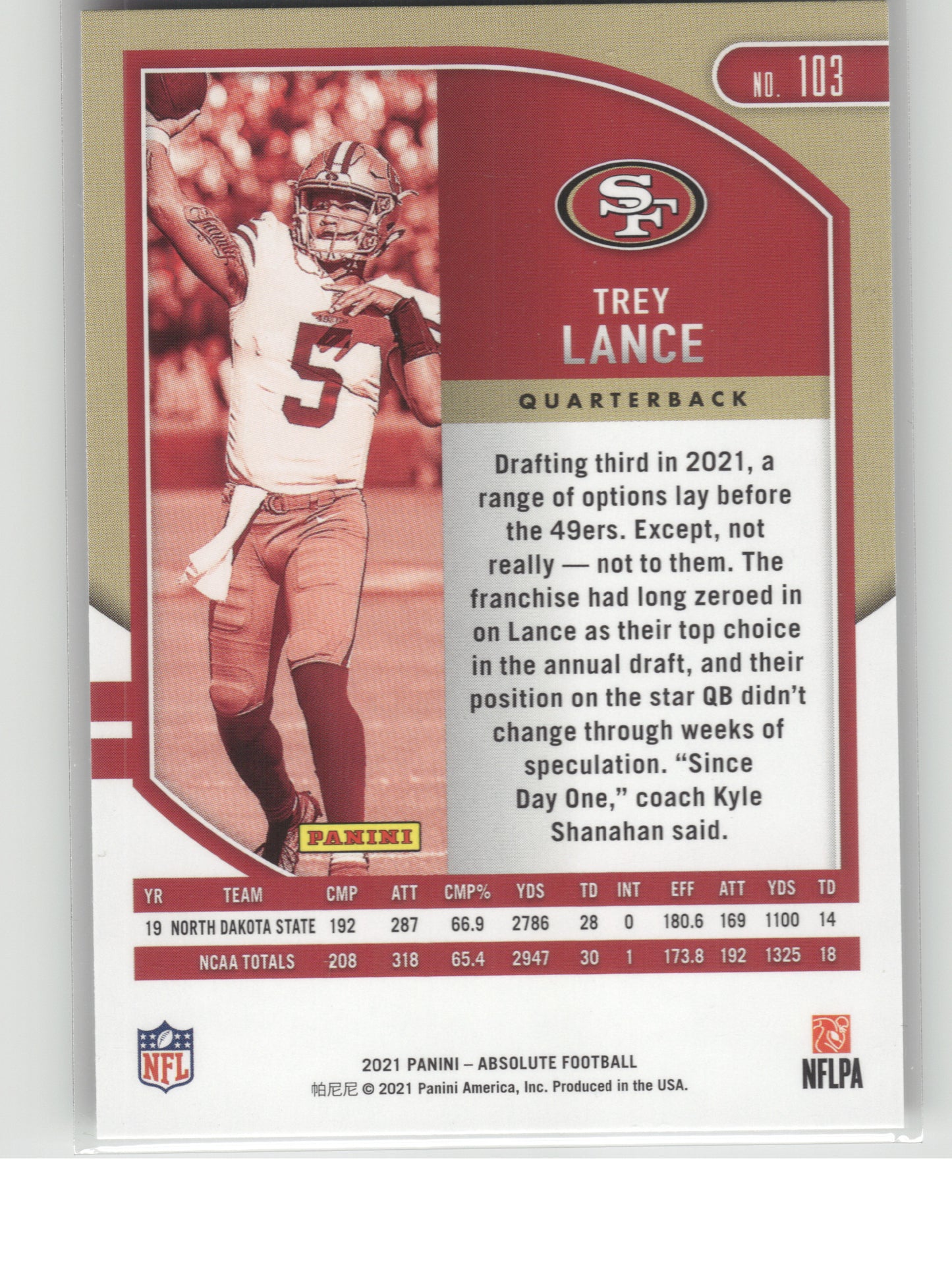 2021 Panini Absolute #103 Trey Lance Retail San Francisco 49ers RC