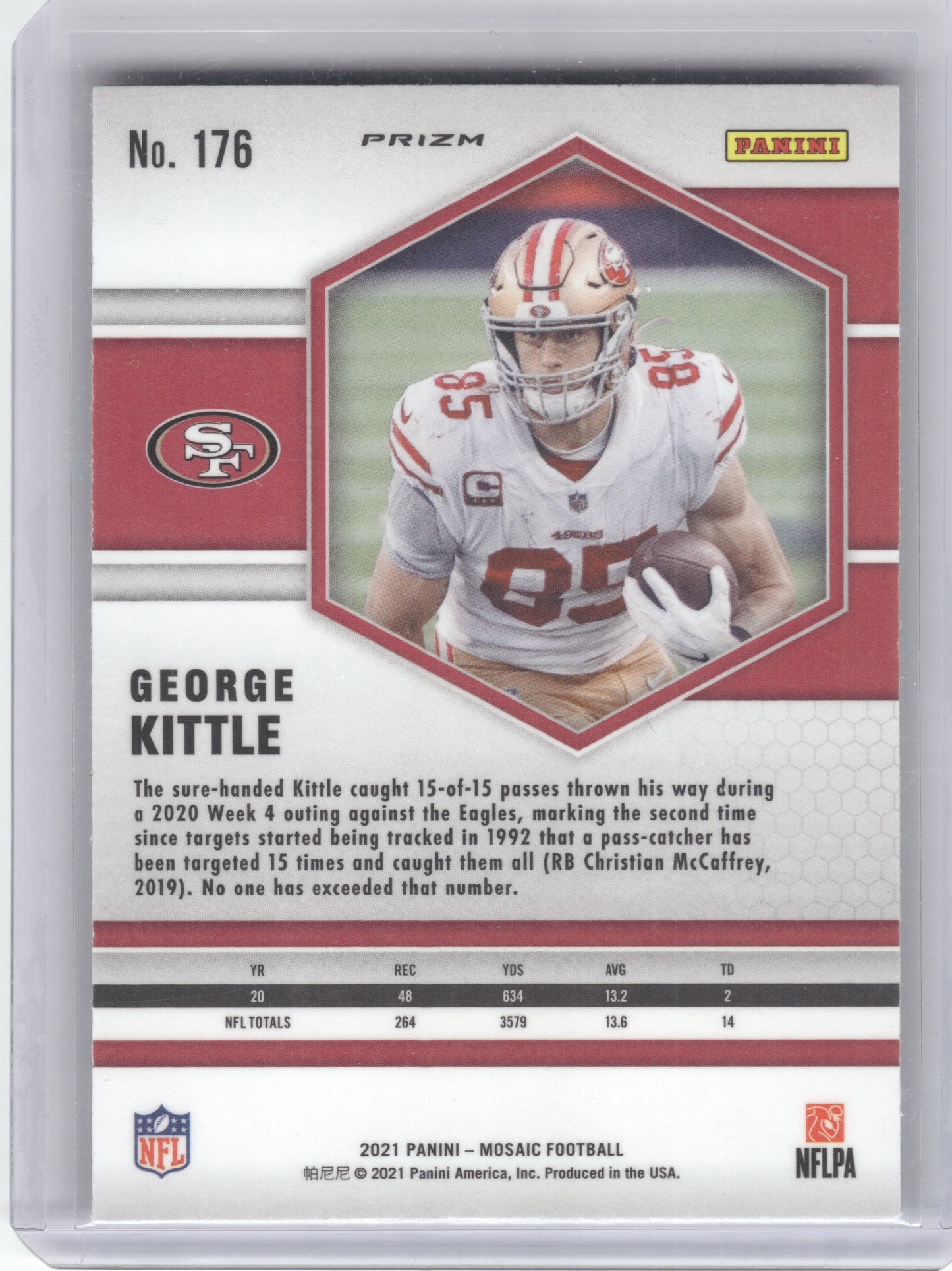 2021 Panini Mosaic #176 George Kittle Prizm Reactive Yellow San Francisco 49ers