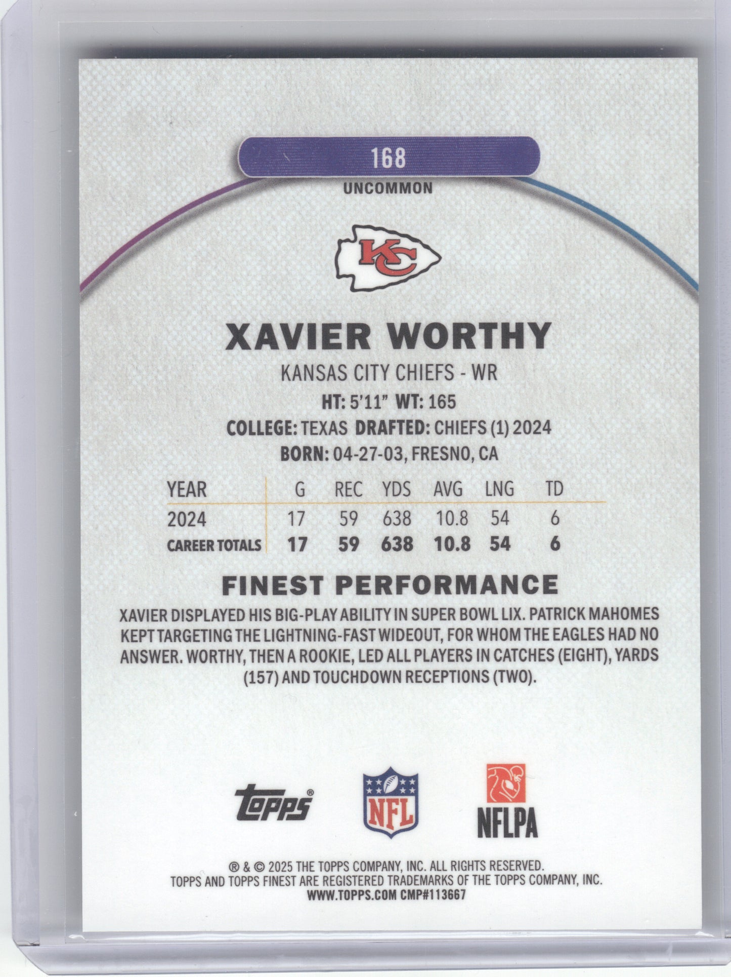 2025 Finest #168 Xavier Worthy Green Geometric Refractor #/35 Kansas City Chiefs SN