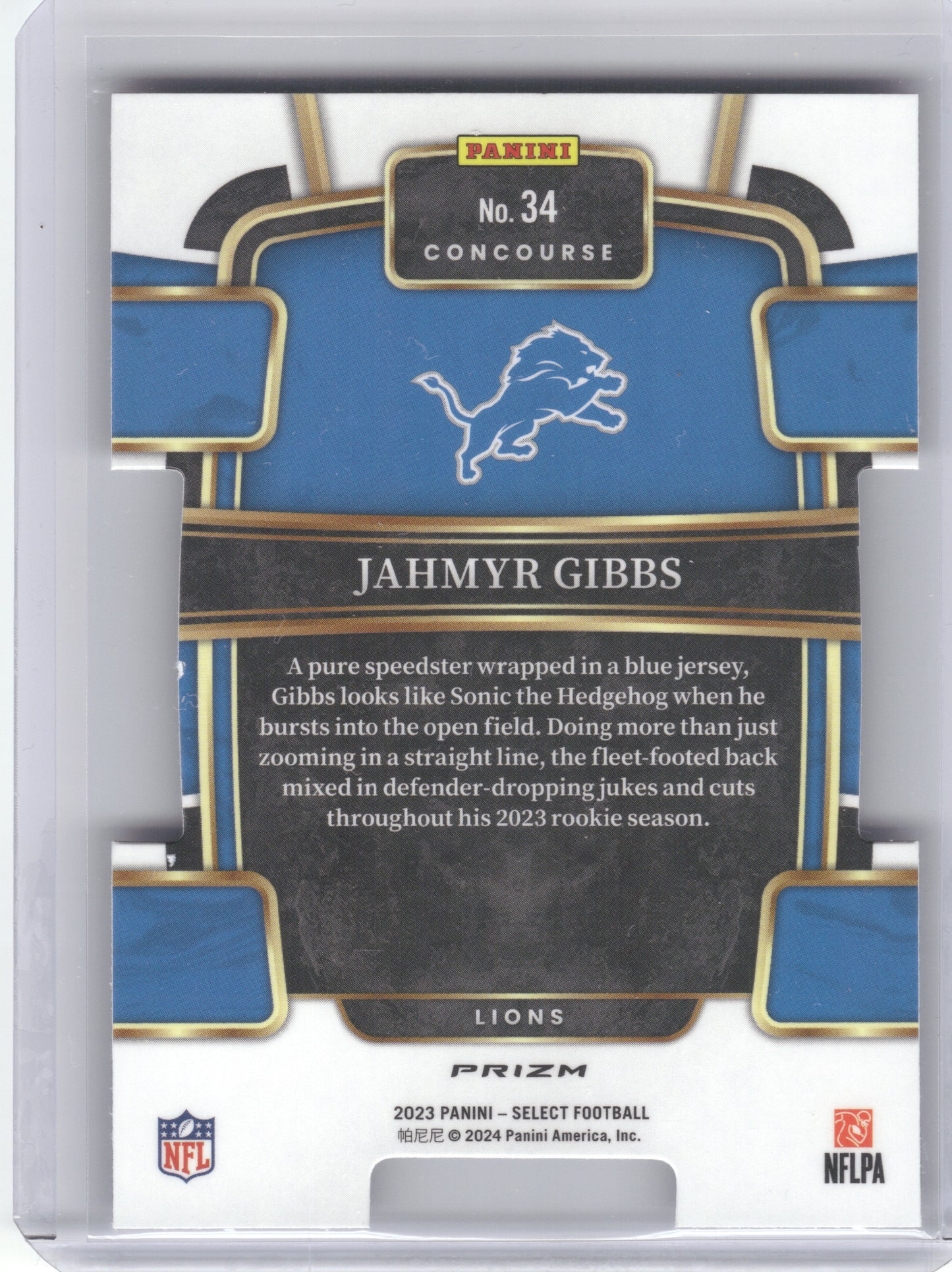 2023 Panini Select #34 Jahmyr Gibbs Red and Blue Prizms Die Cuts Detroit Lions RC