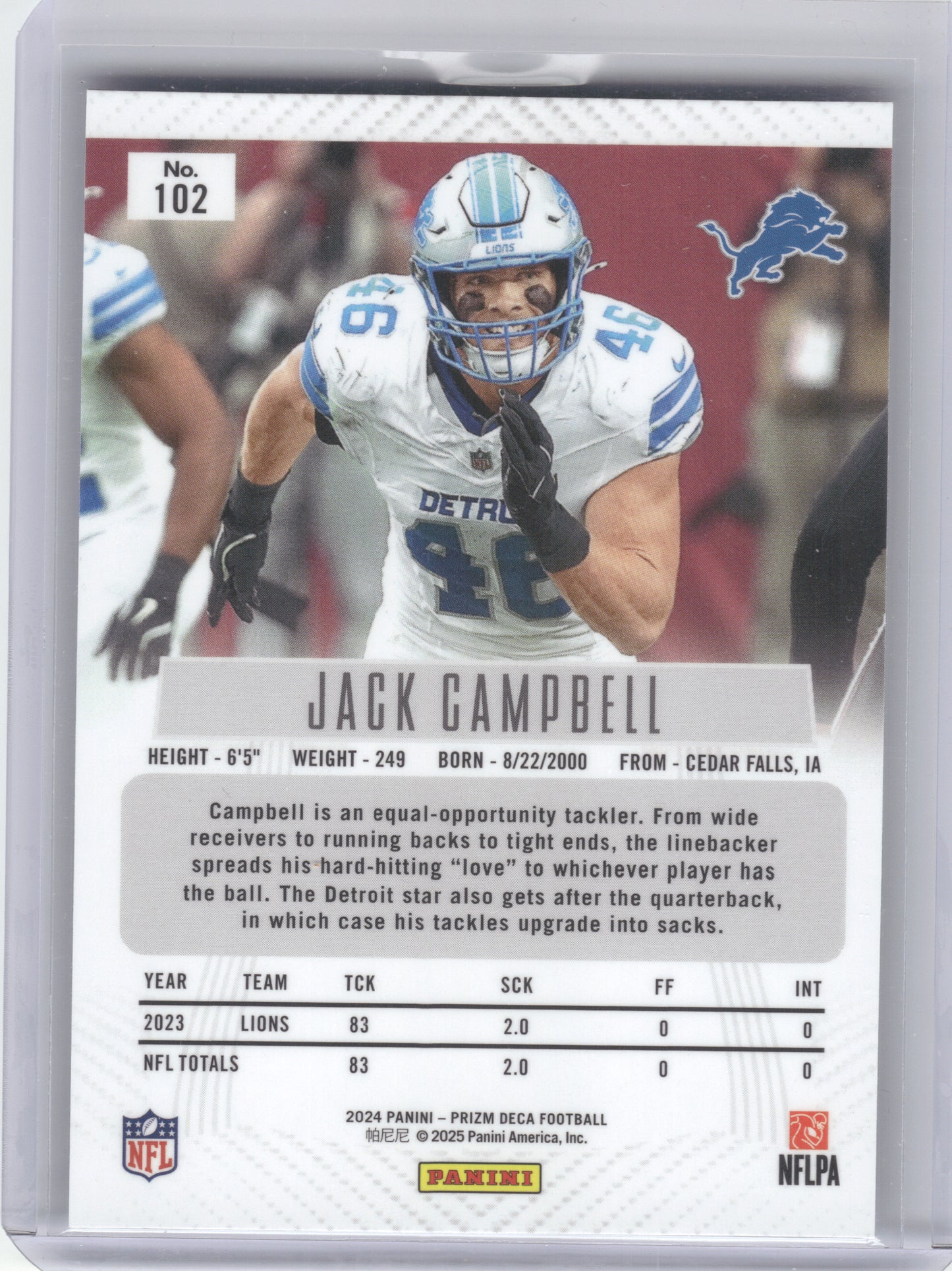 2024 Panini Prizm Deca #102 Jack Campbell Detroit Lions