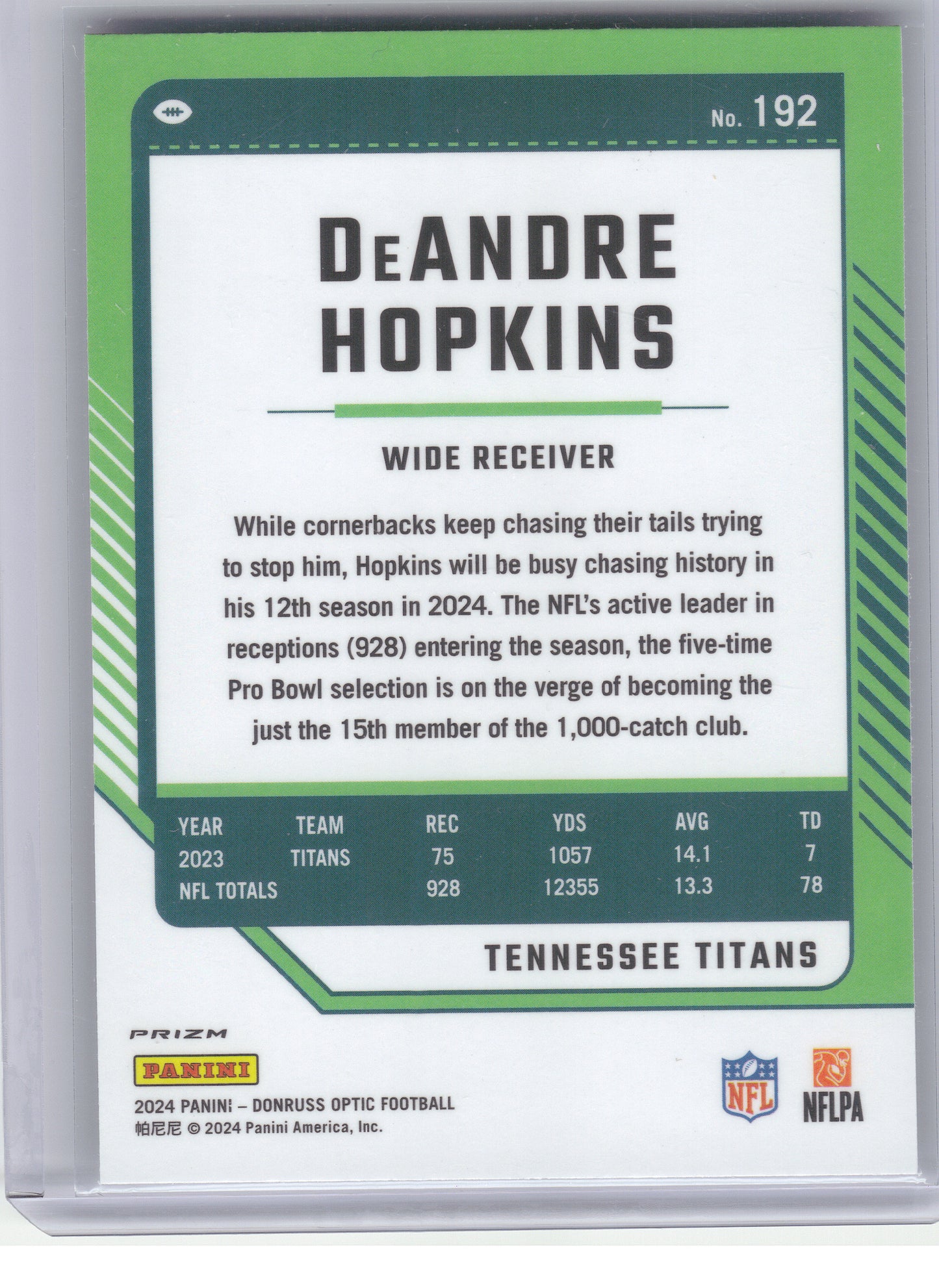 2024 Donruss Optic #192 DeAndre Hopkins Holo Tennessee Titans