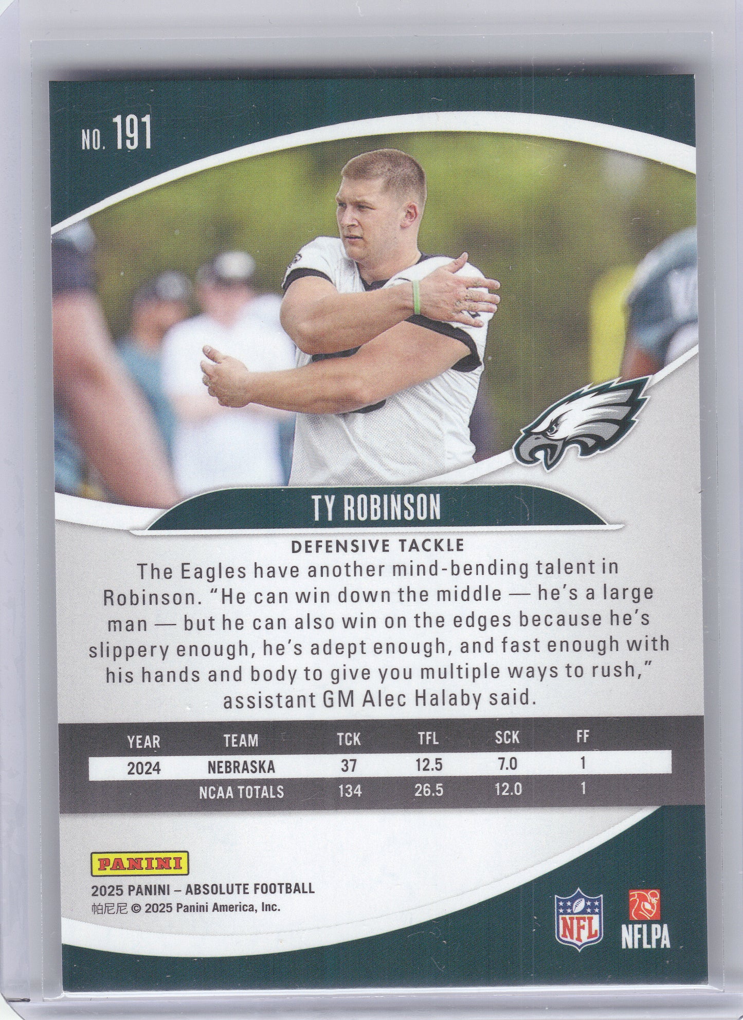 2025 Panini Absolute #191 Ty Robinson Black Philadelphia Eagles RC