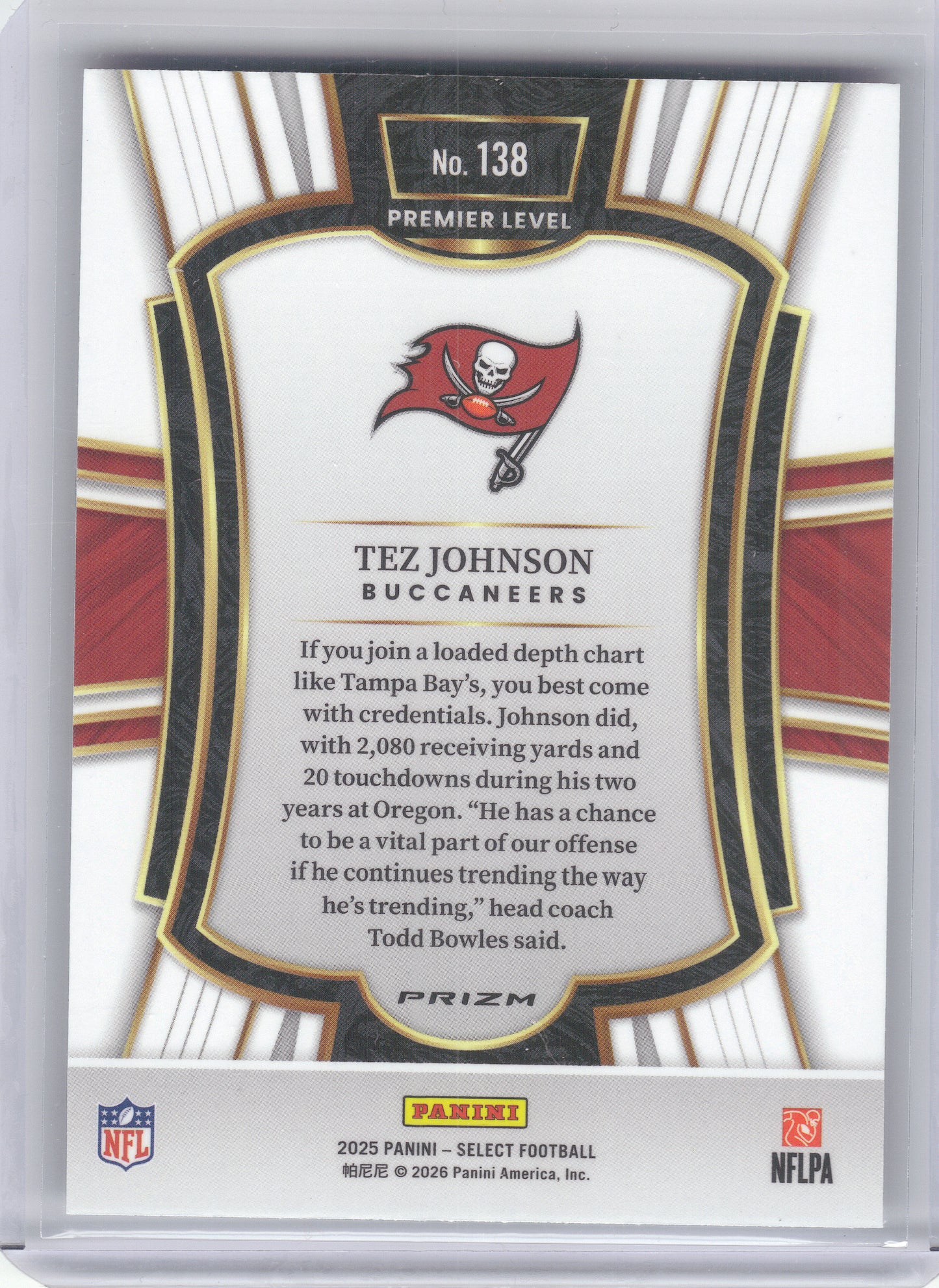 2025 Panini Select #138 Tez Johnson Silver Prizm Tampa Bay Buccaneers