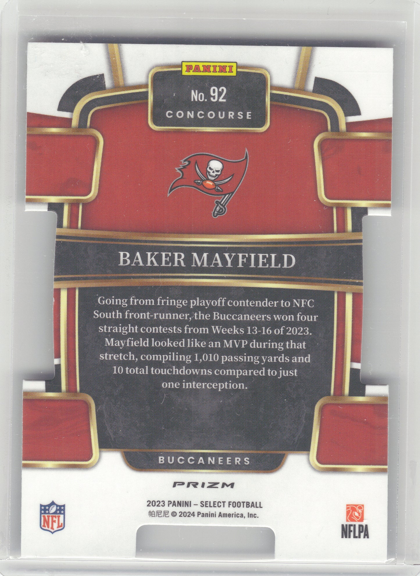 2023 Panini Select #92 Baker Mayfield Red and Blue Prizms Die Cuts Tampa Bay Buccaneers