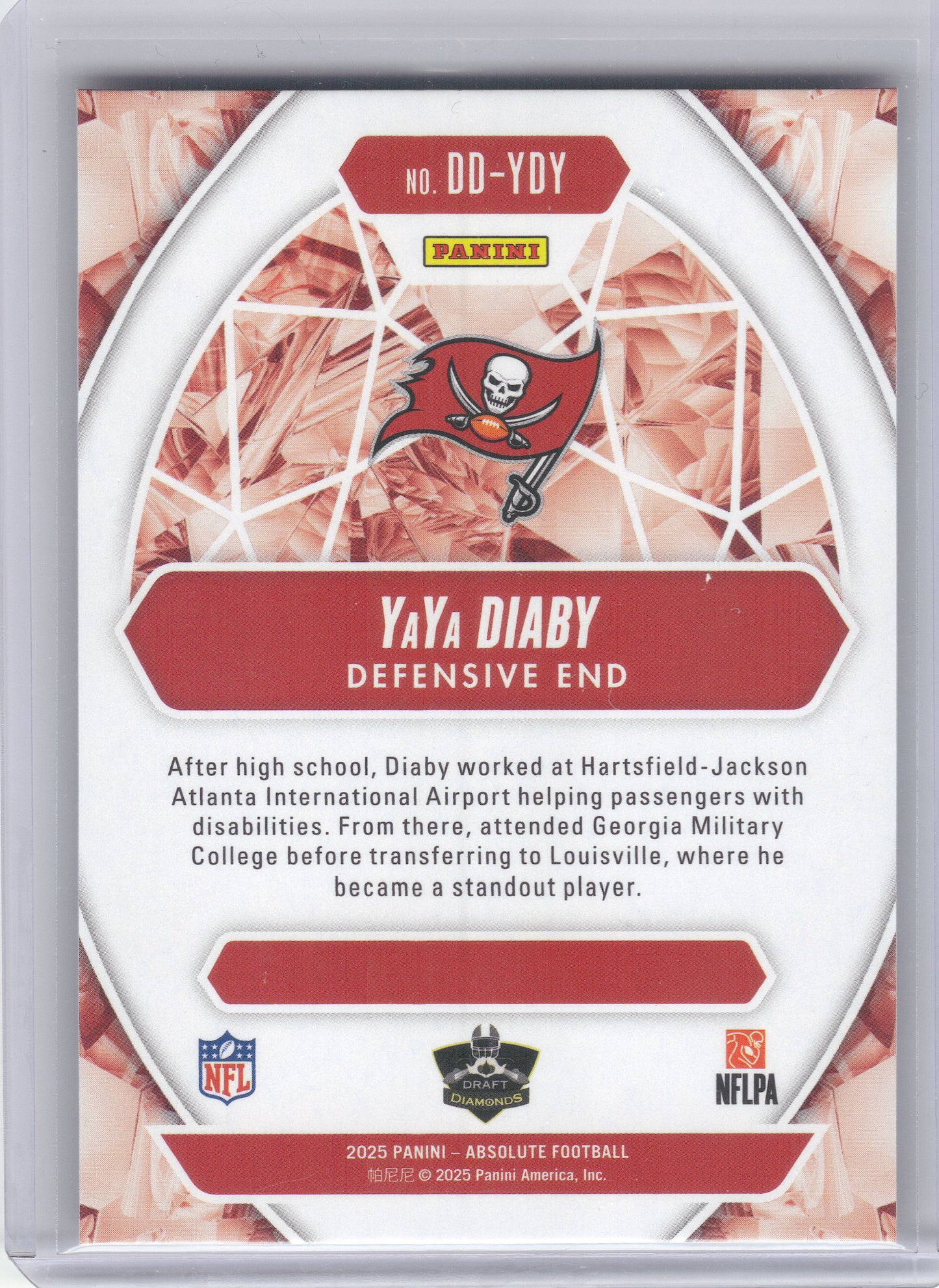 2025 Panini Absolute #DD-YDY YaYa Diaby Draft Diamonds Tampa Bay Buccaneers