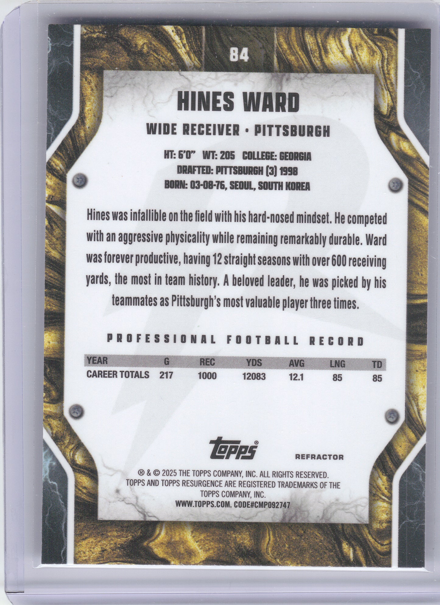 2024 Topps Resurgence #84 Hines Ward Refractor Pittsburgh Steelers