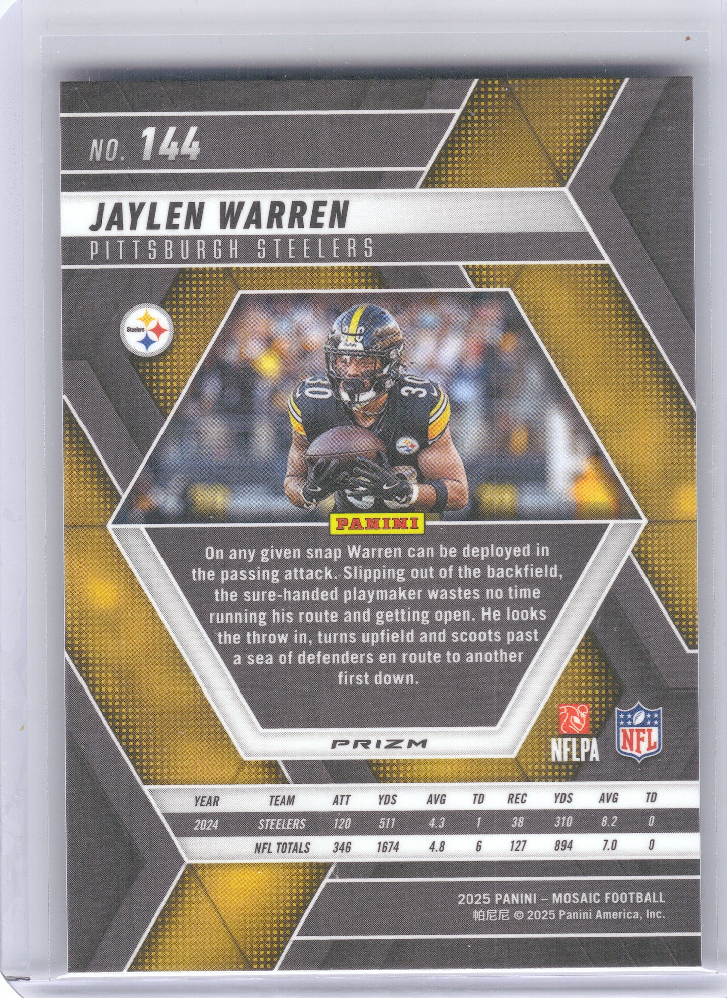 2025 Panini Mosaic #144 Jaylen Warren Mosaic Pittsburgh Steelers