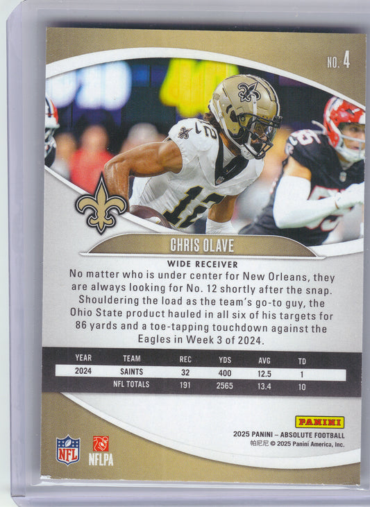 2025 Panini Absolute #4 Chris Olave Black New Orleans Saints