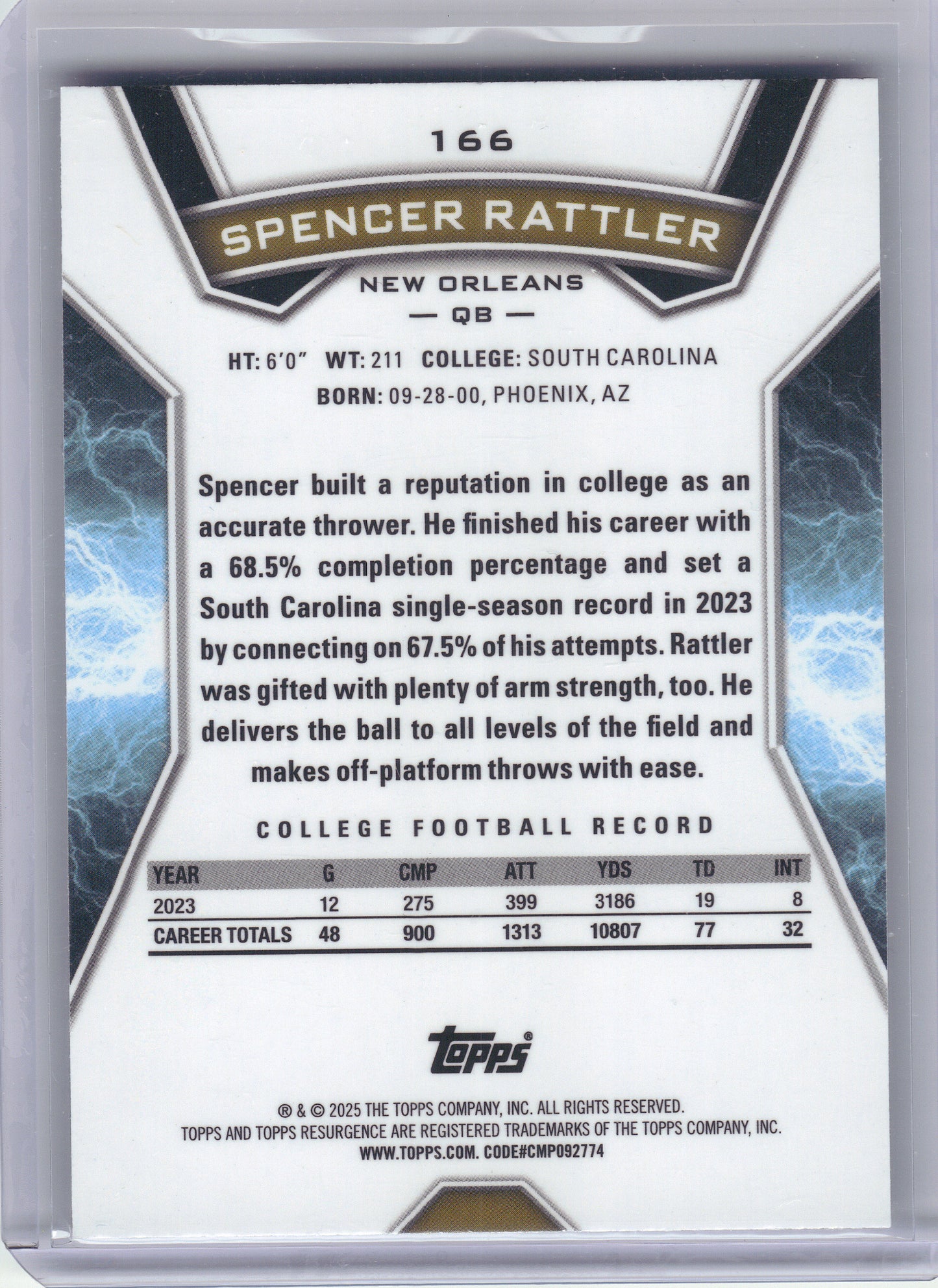 2024 Topps Resurgence #166 Spencer Rattler Navy Surge #/275 New Orleans Saints SN,RC