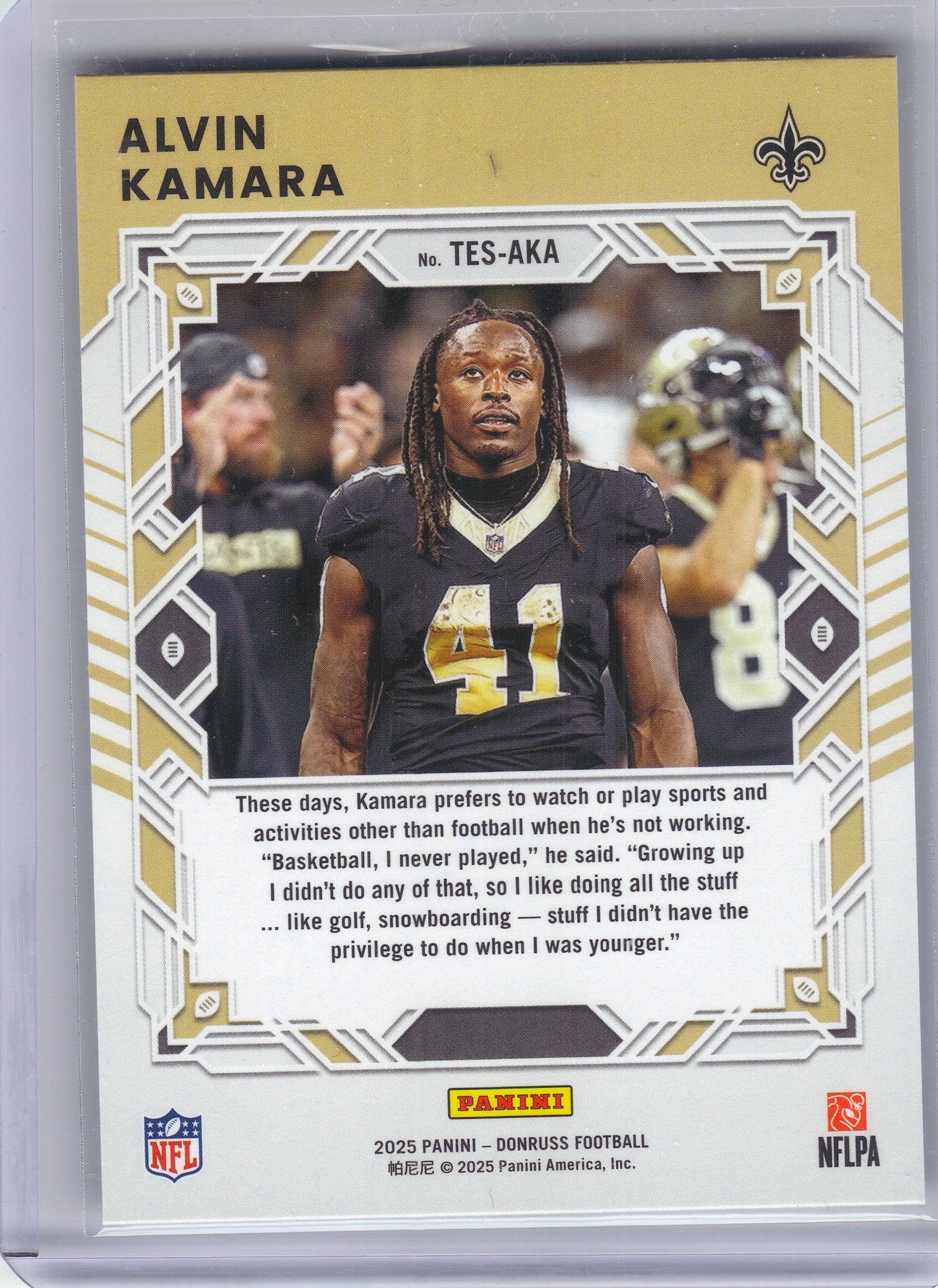 2025 Donruss #TES-AKA Alvin Kamara The Elite Series New Orleans Saints