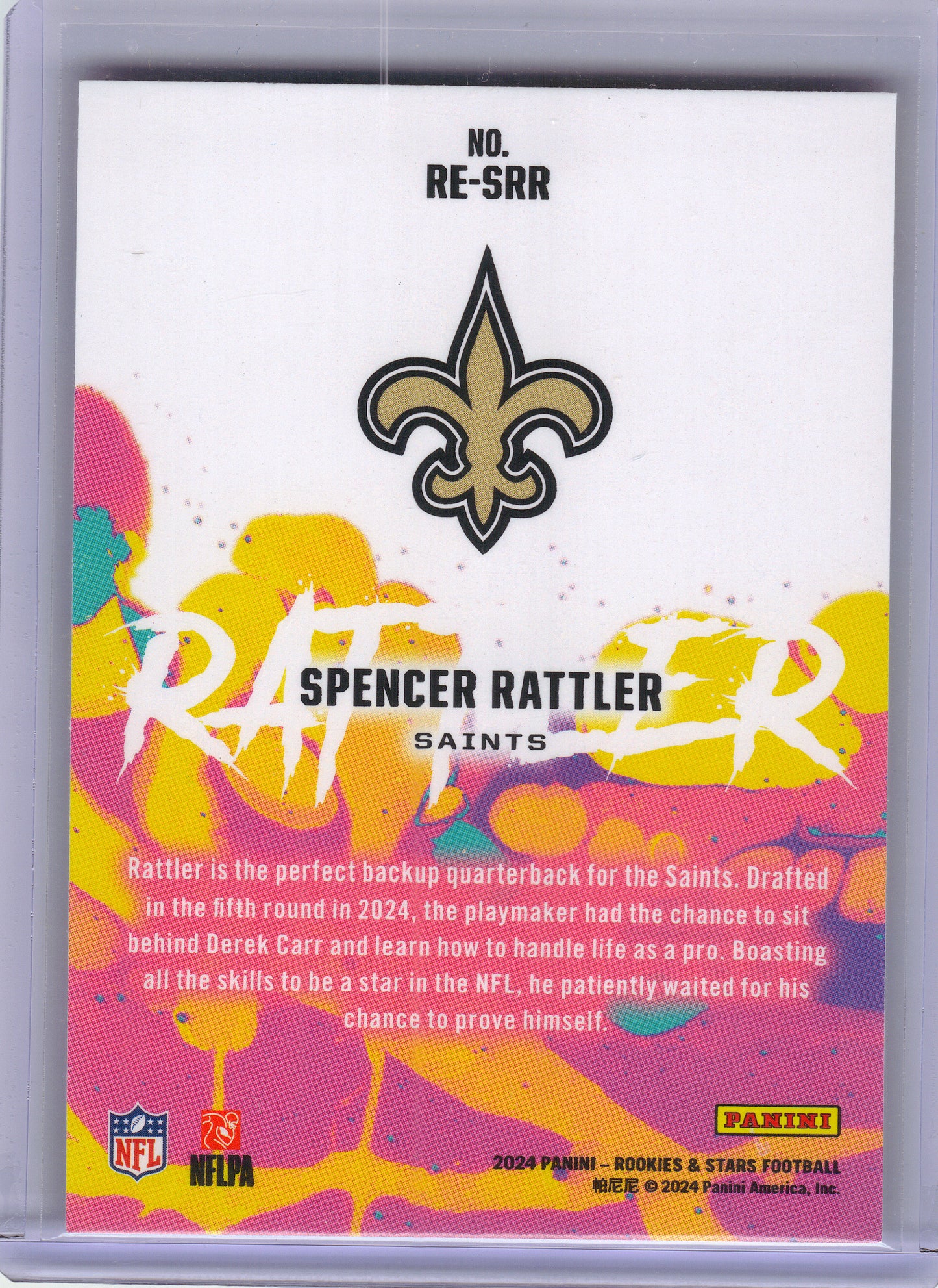 2024 Panini Rookies & Stars #RE-SRR Spencer Rattler Rookie Exclusive New Orleans Saints