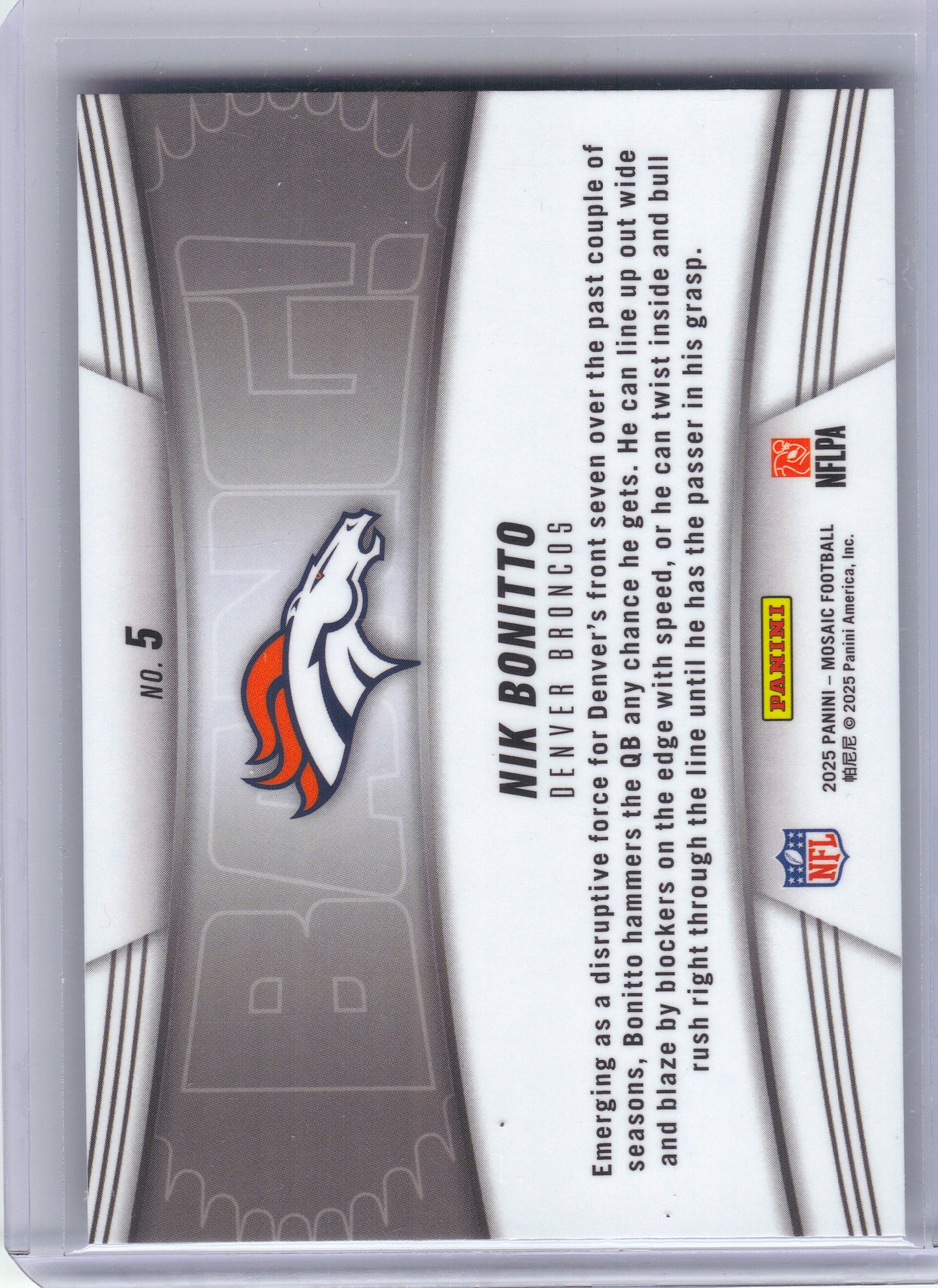 2025 Panini Mosaic #5 Nik Bonitto Bang! Denver Broncos