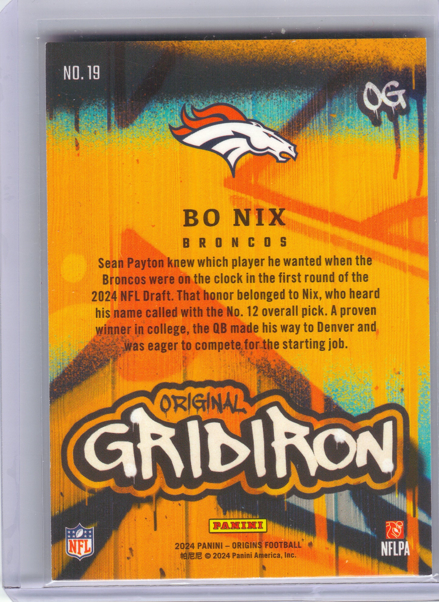2024 Panini Origins #19 Bo Nix Original Gridiron Denver Broncos