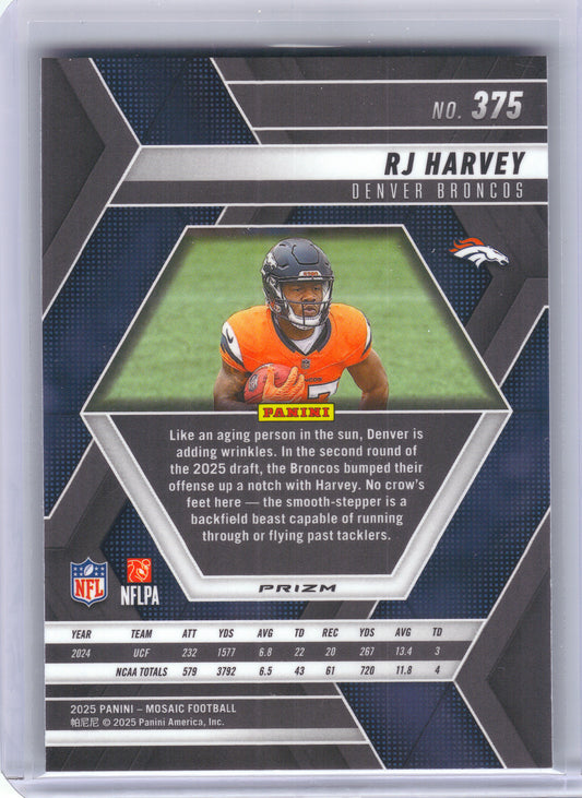 2025 Panini Mosaic #375 RJ Harvey Mosaic Green Denver Broncos RC