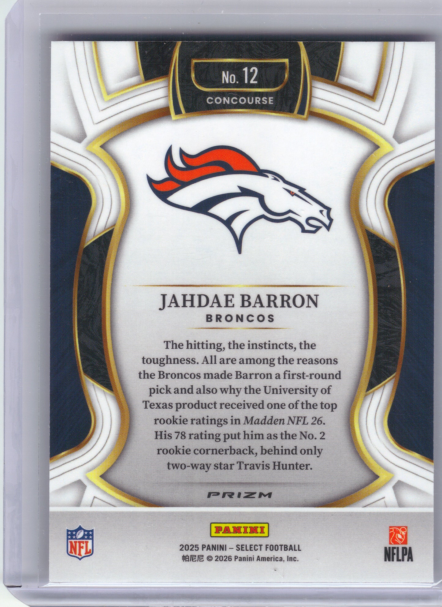 2025 Panini Select #12 Jahdae Barron Pink Prizm Shock Denver Broncos RC