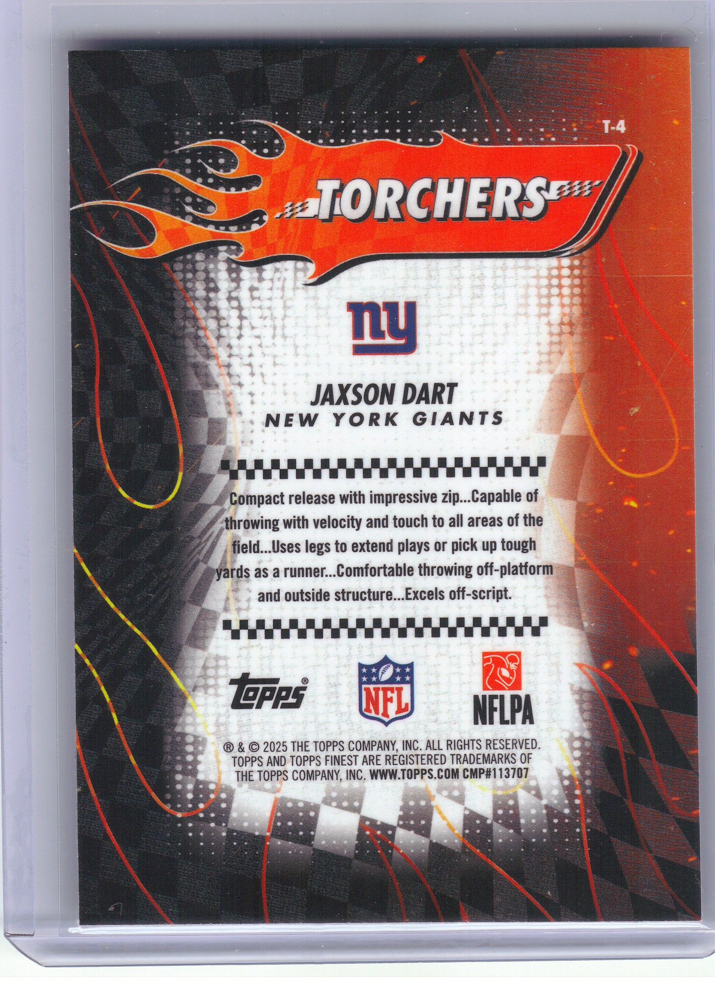 2025 Finest #T-4 Jaxson Dart Torchers New York Giants