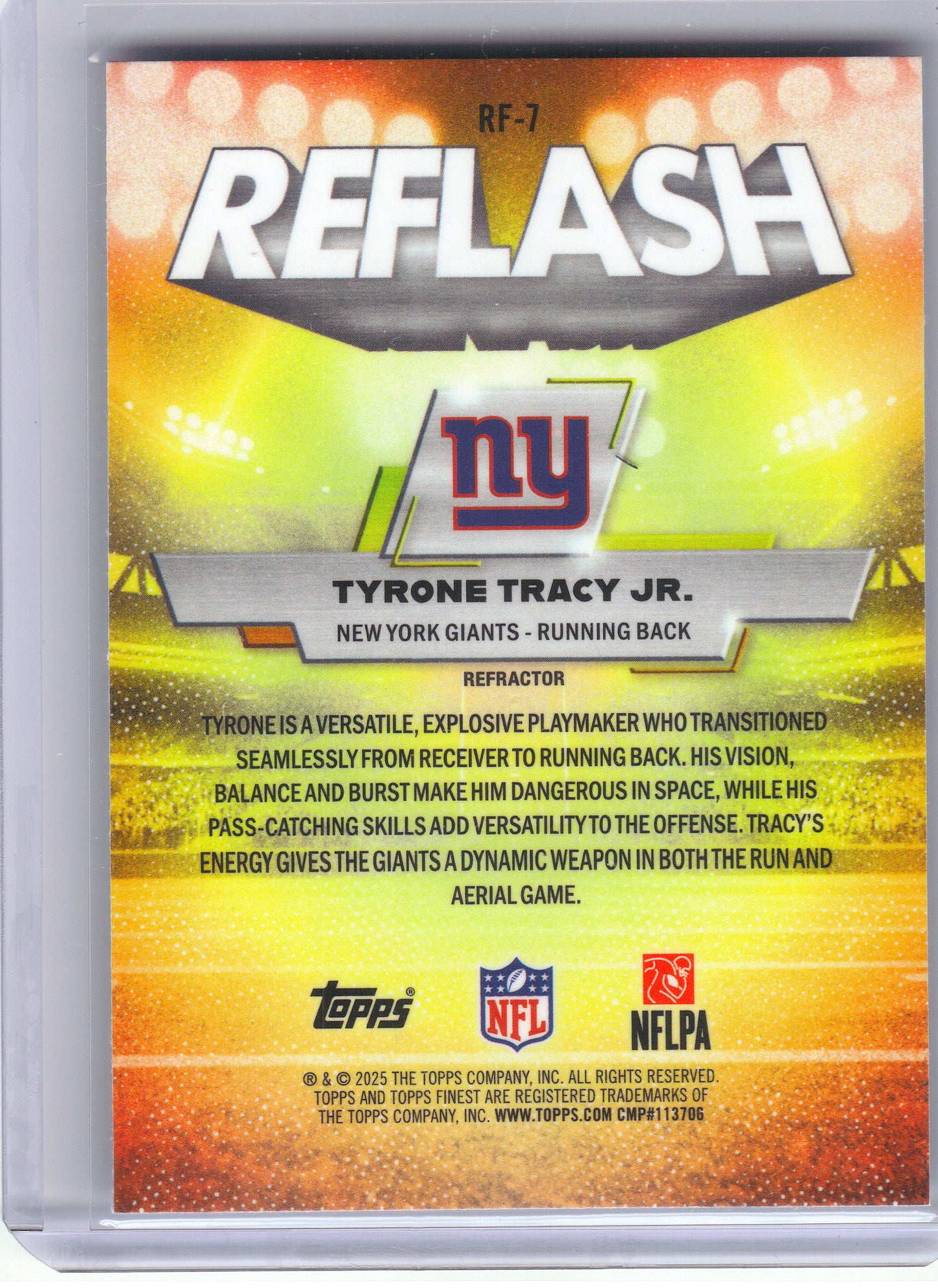 2025 Finest #RF-7 Tyrone Tracy Jr. Reflash New York Giants