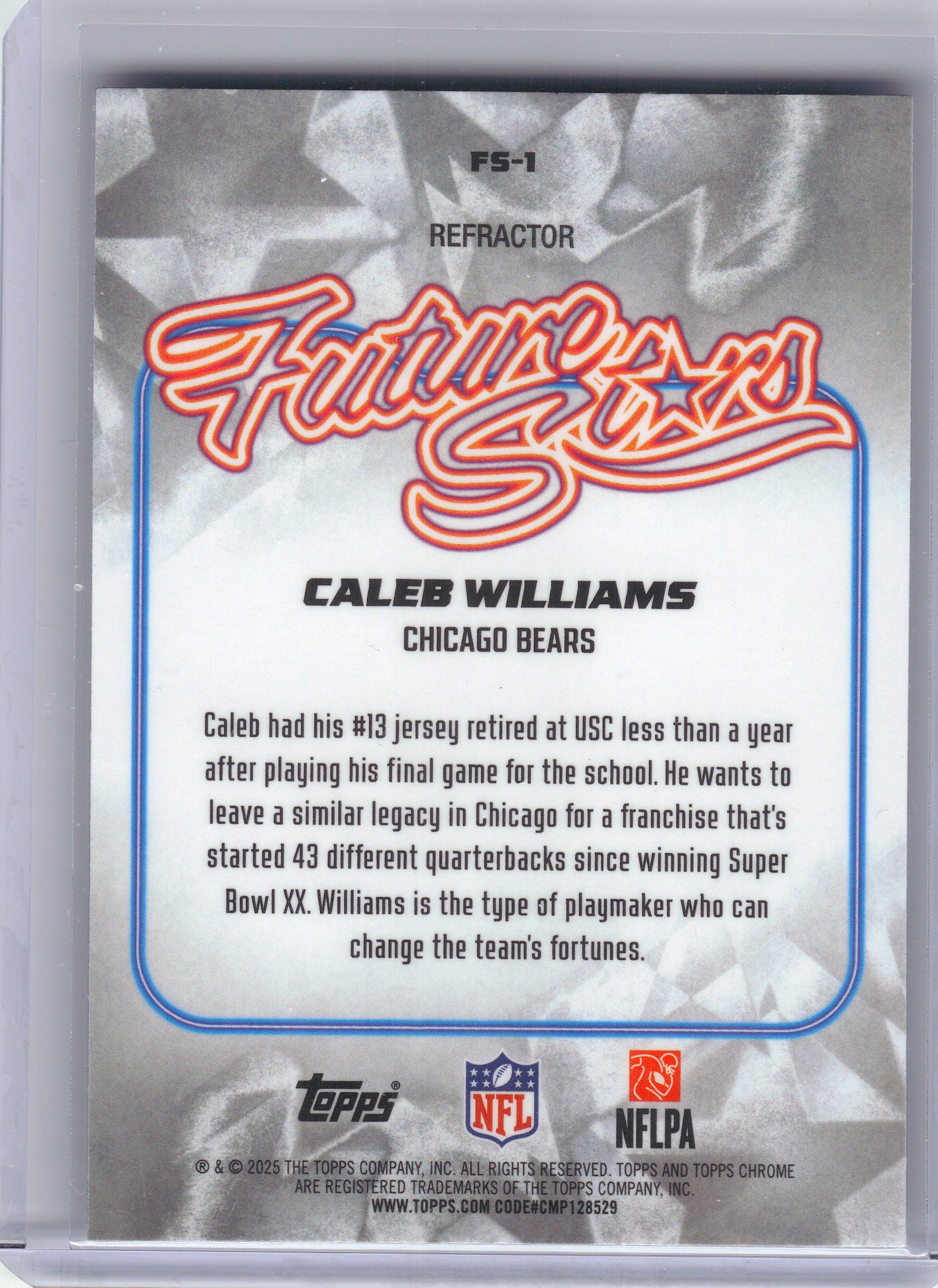 2025 Topps Chrome #FS-1 Caleb Williams Future Stars Refractor Chicago Bears