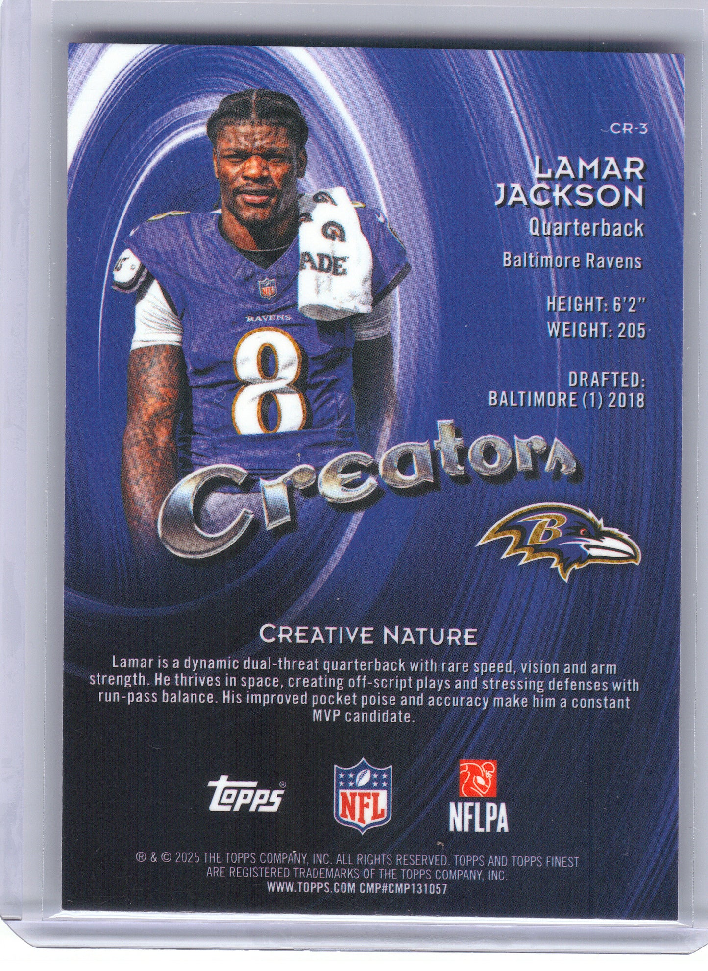 2025 Finest #CR-3 Lamar Jackson Creators Baltimore Ravens