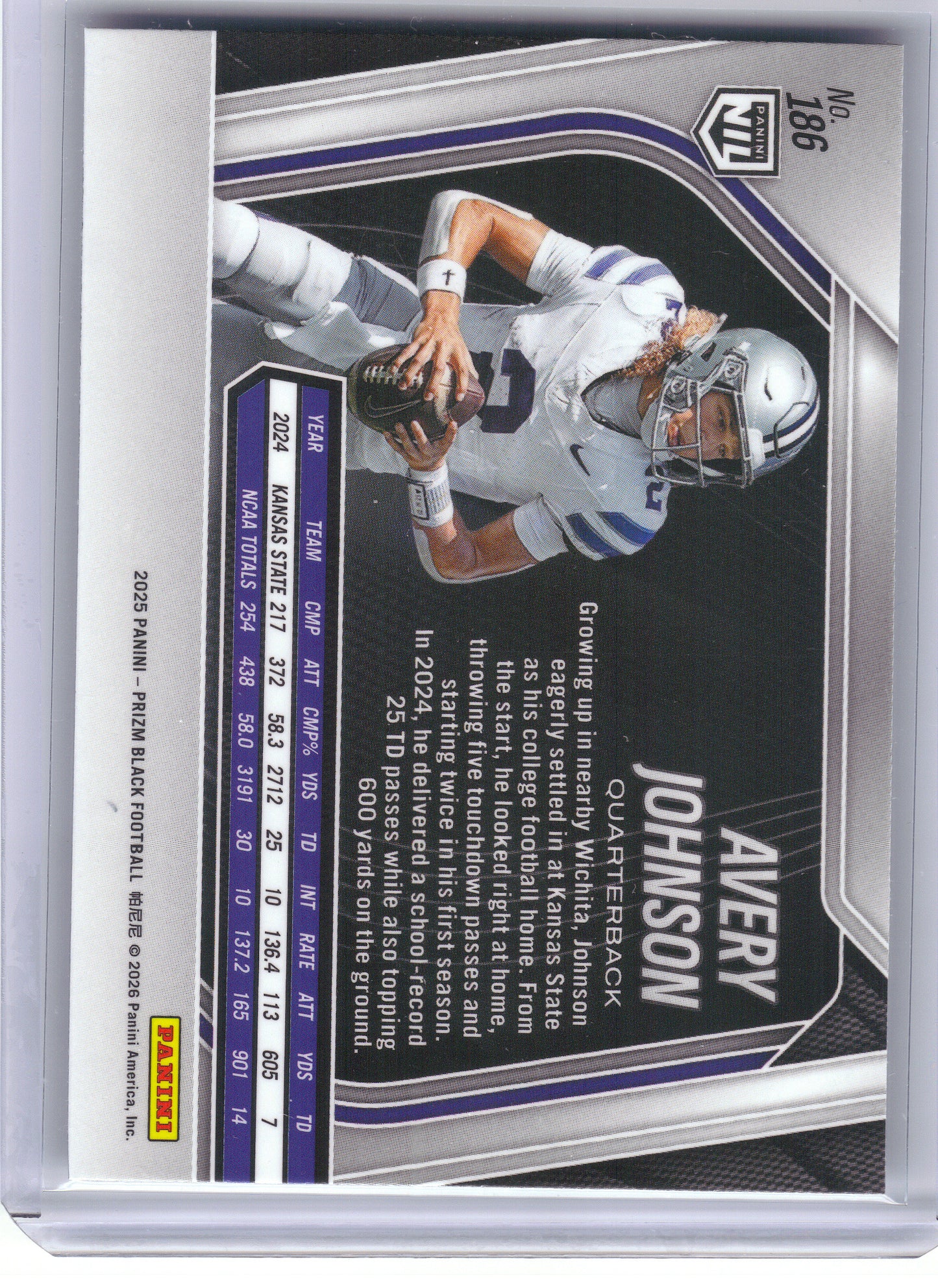 2025 Panini Prizm Black #186 Avery Johnson Kansas State Wildcats
