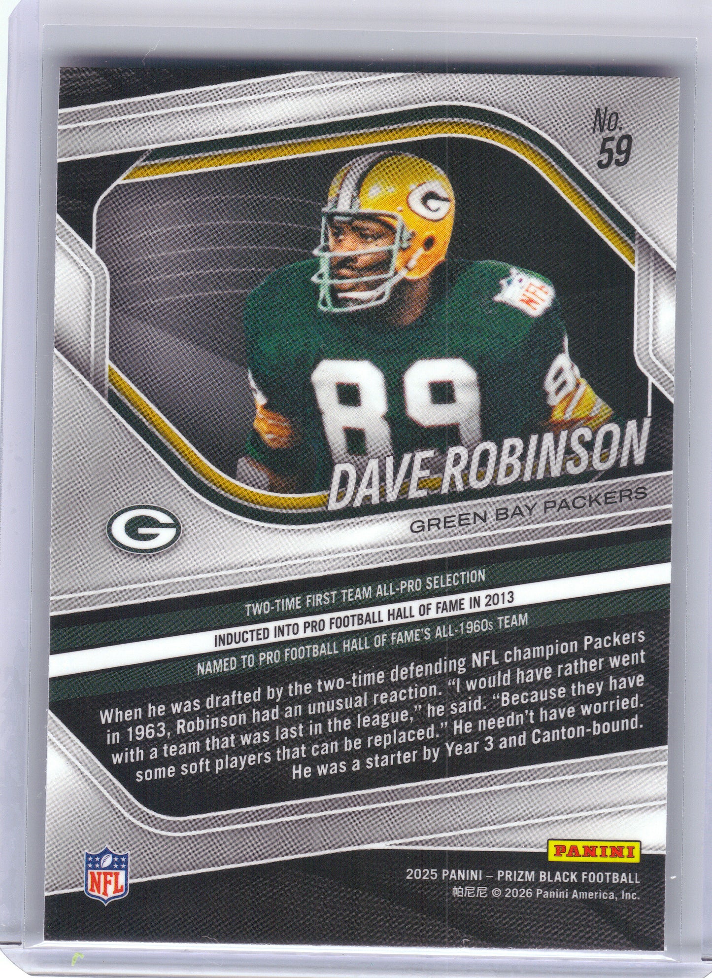 2025 Panini Prizm Black #59 Dave Robinson Green Bay Packers
