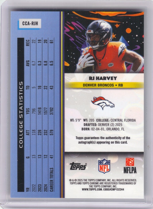 2025 Topps Chrome Cosmic #CCA-RJH RJ Harvey Cosmic Chrome Autographs Denver Broncos AU